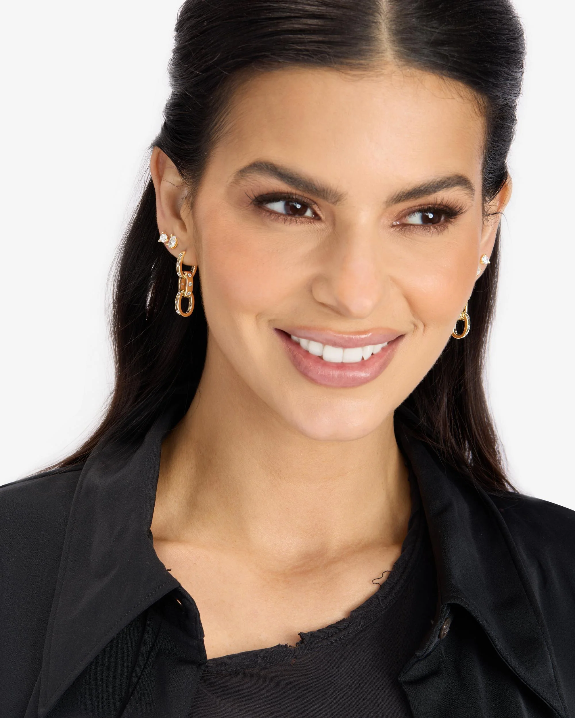 Ashley Chain Convertible Earring - Gold|White Diamondettes - Image 4