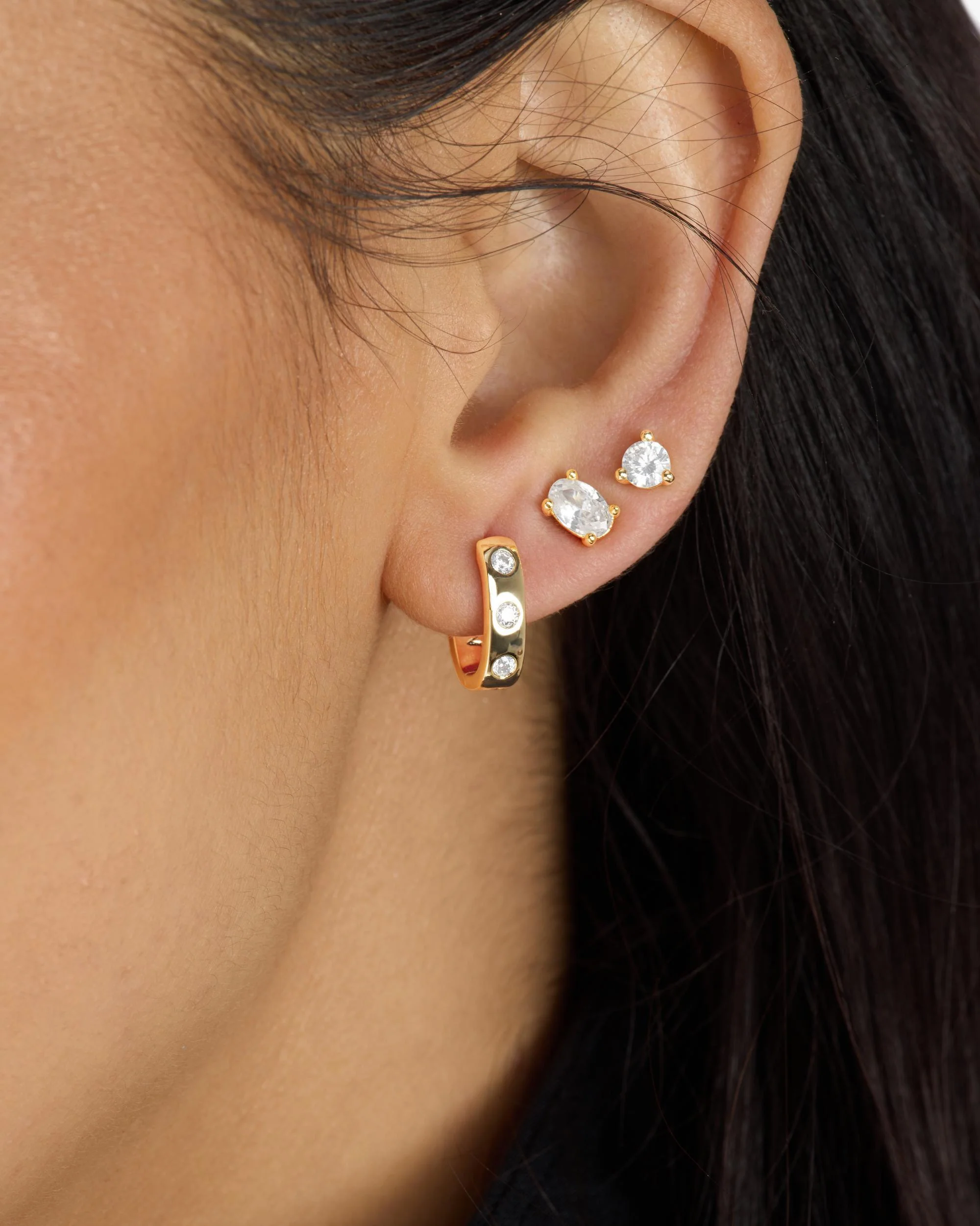 Ashley Chain Convertible Earring - Gold|White Diamondettes - Image 5