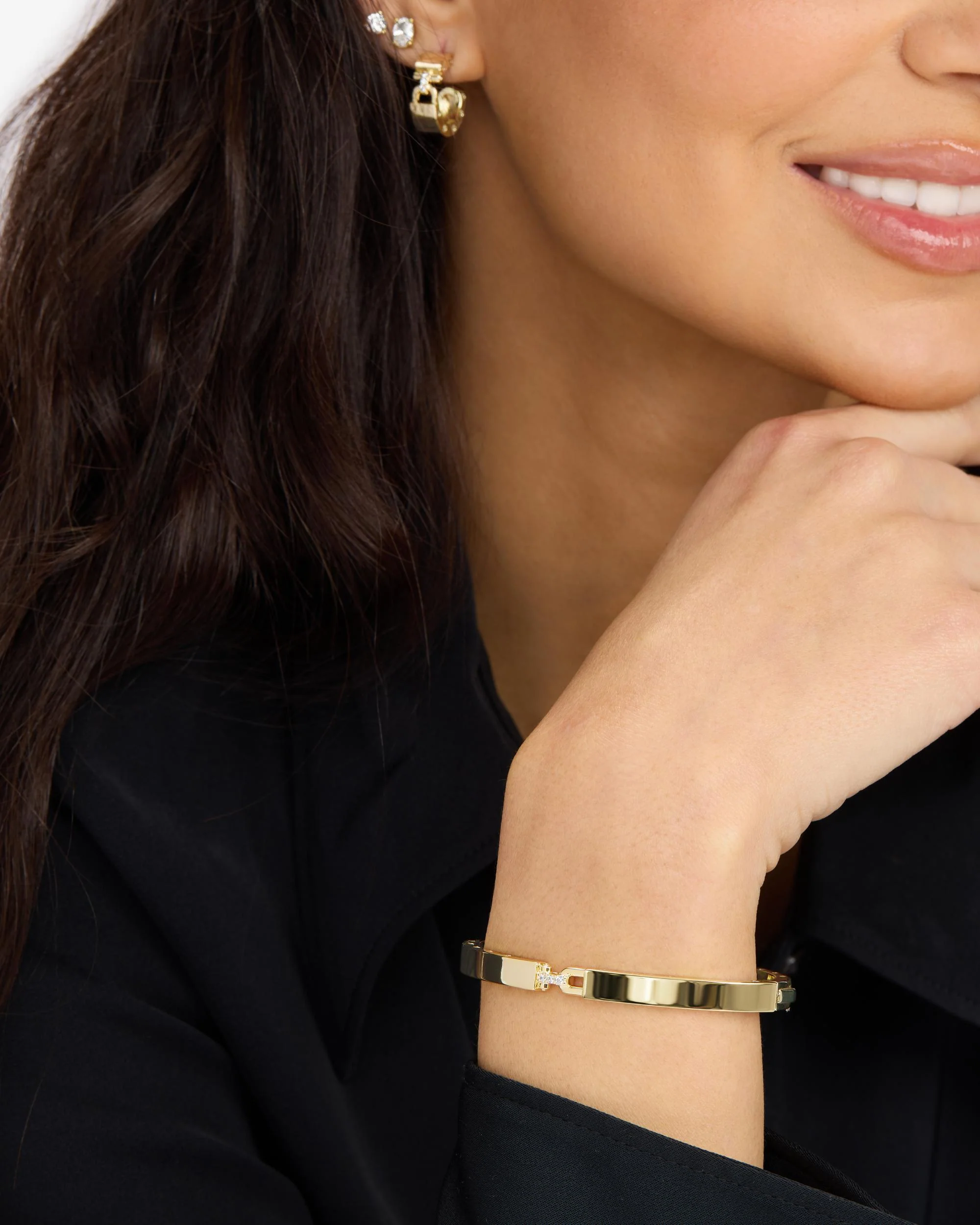 Ashley Lock Cuff 6mm - Gold|White Diamondettes - Image 7