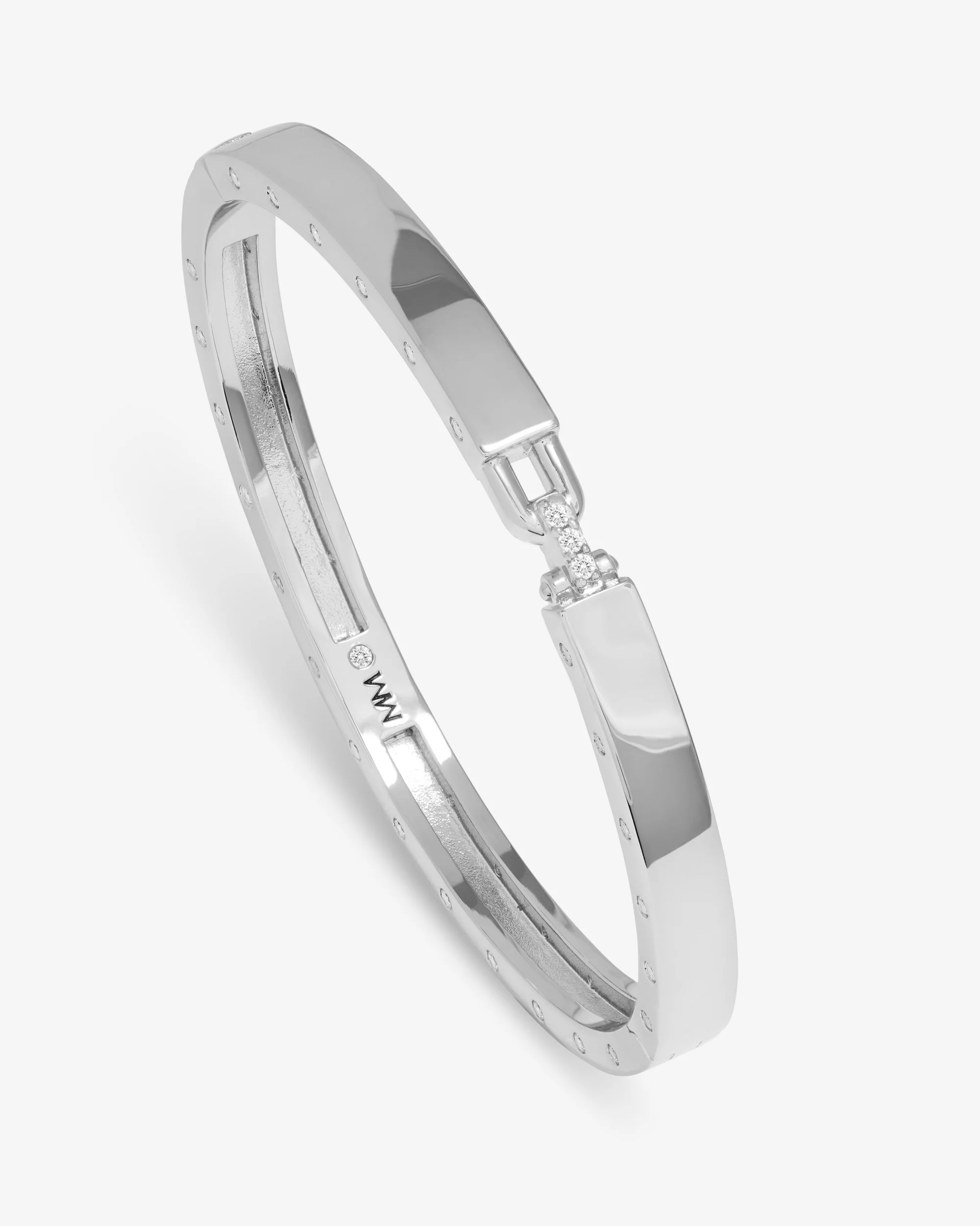 Ashley Lock Cuff 6mm - Silver|White Diamondettes - Image 3