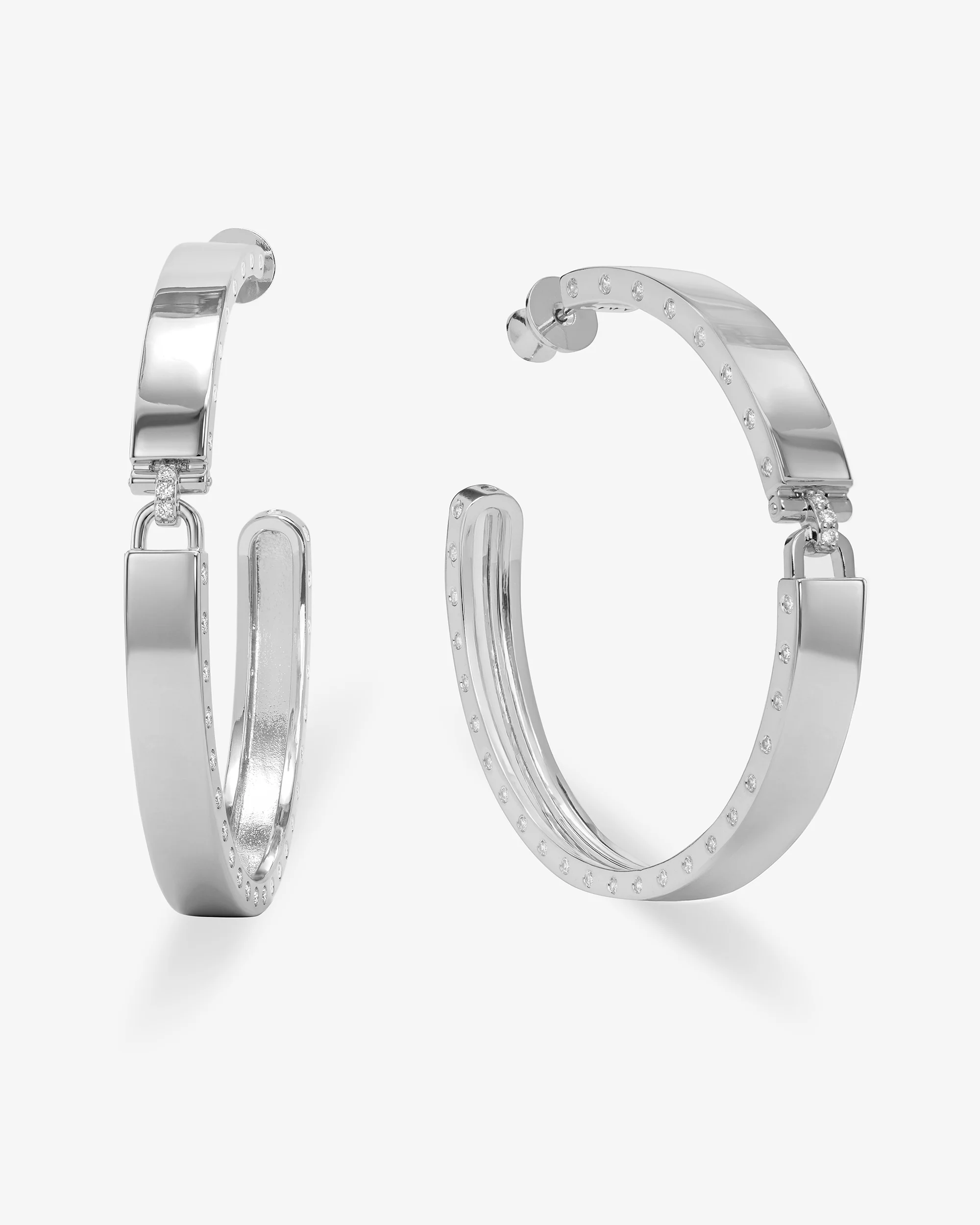 Ashley Lock Hoops 2" - Silver|White Diamondettes