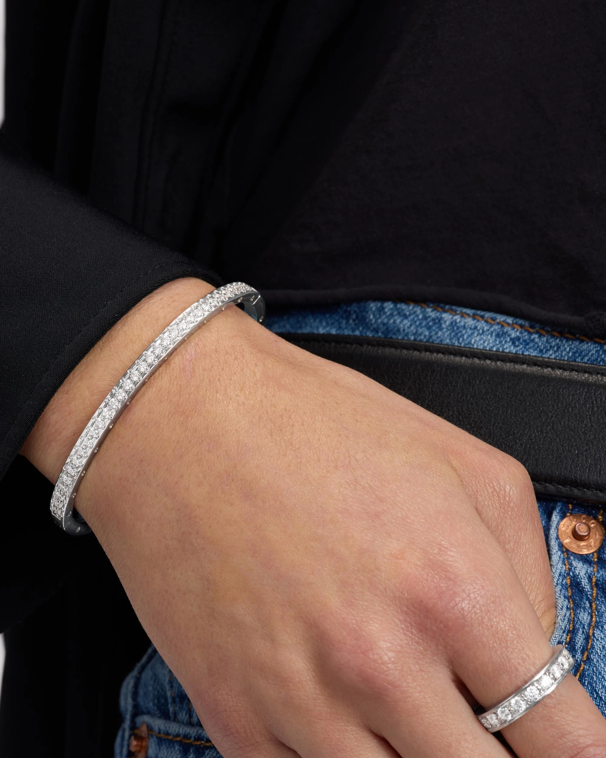 Ashley Pavé Cuff 4mm - Silver|White Diamondettes - Image 7