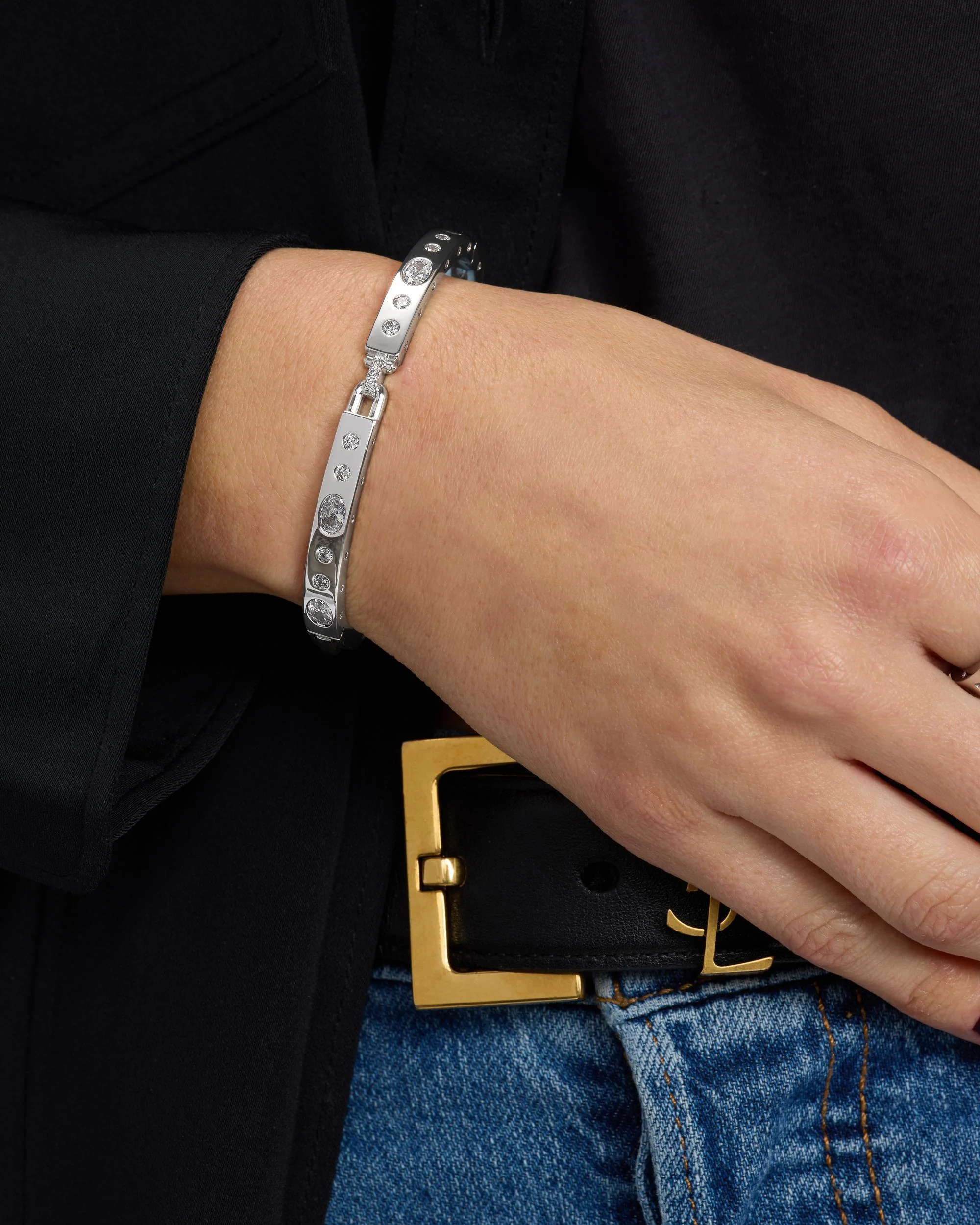 Ashley Sunset Lock Cuff 6mm - Silver|White Diamondettes - Image 8