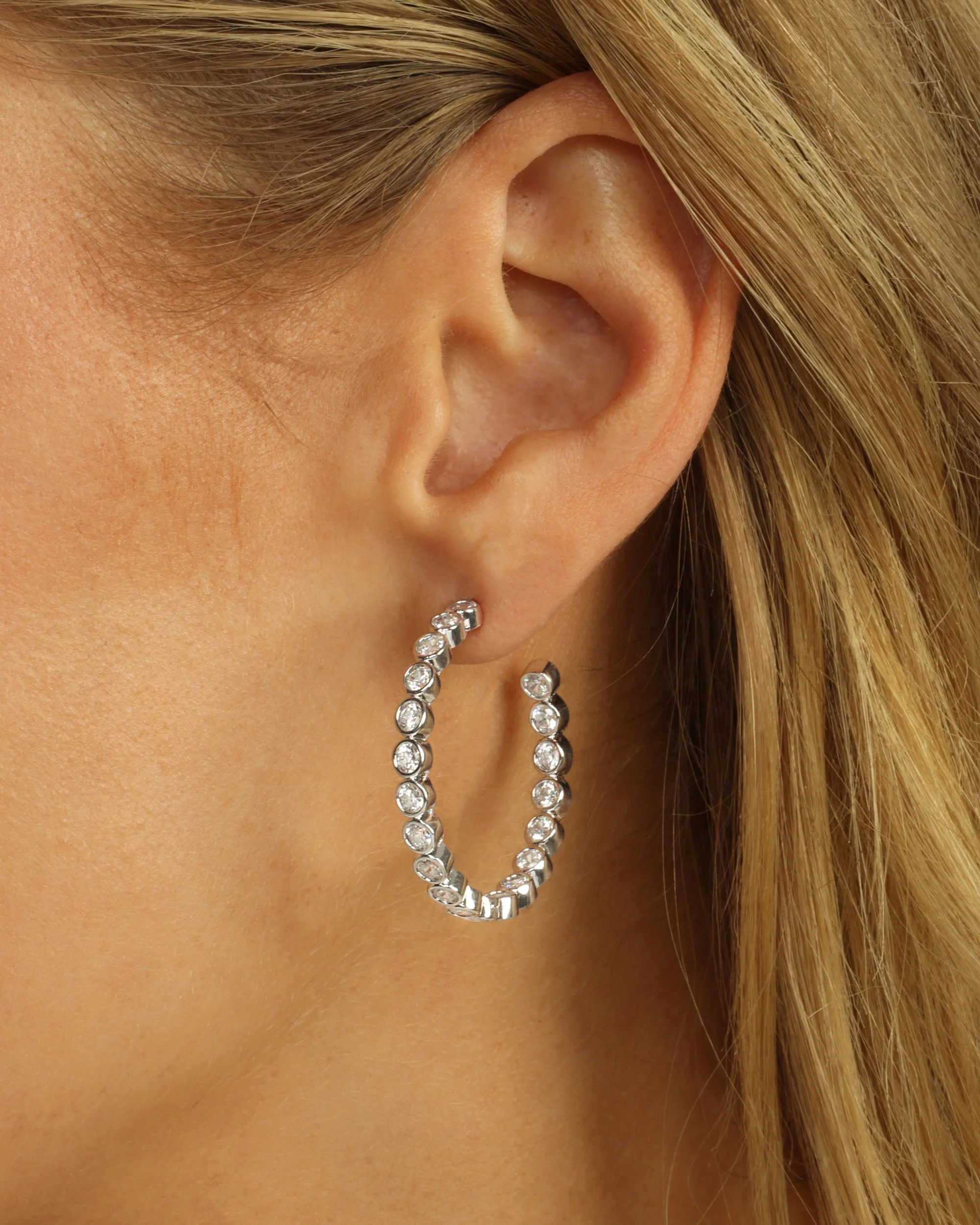 Baroness Hoops 1.25" - Silver|White Diamondettes - Image 2