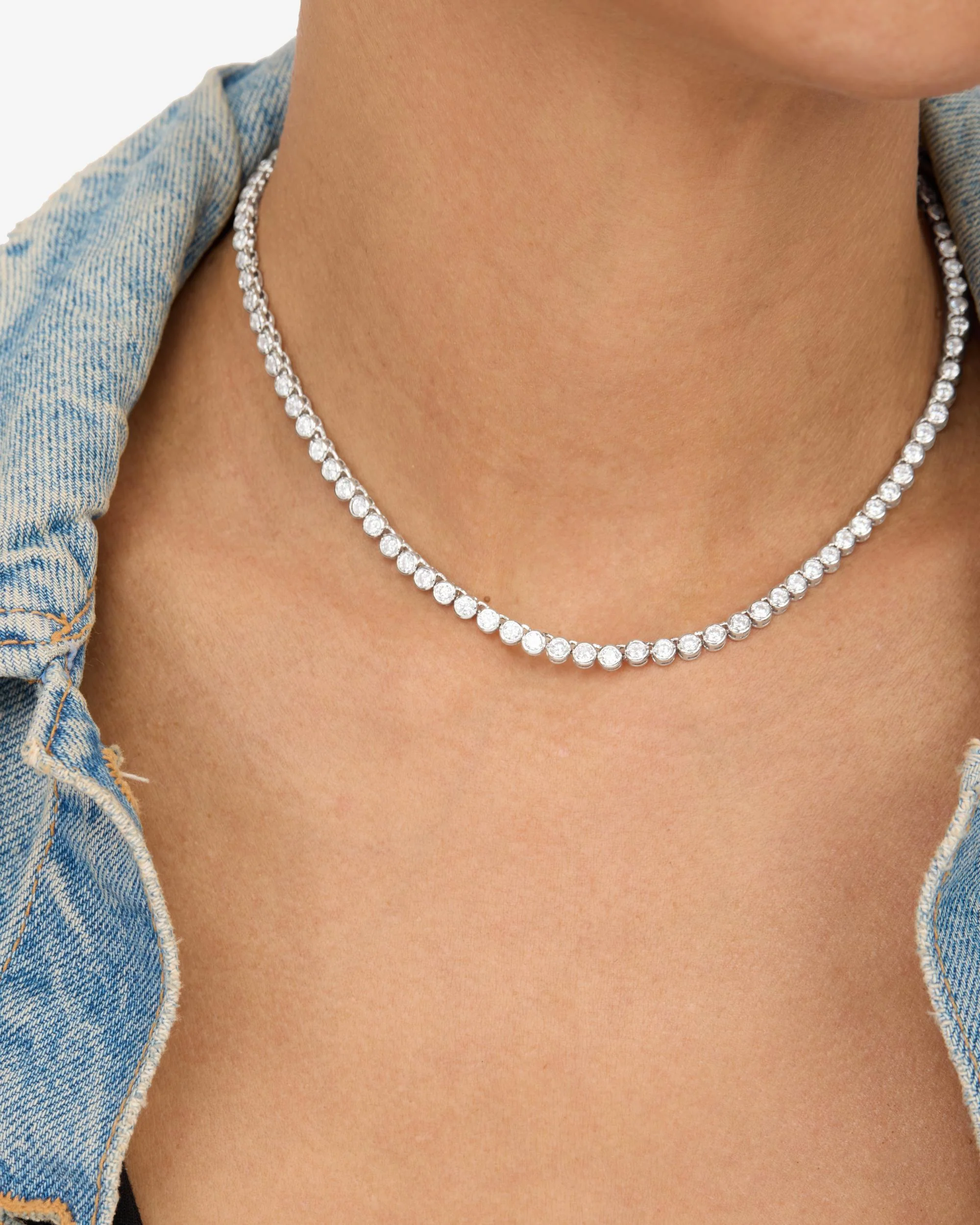 Baroness Tennis Necklace 3mm - Silver|White Diamondettes - Image 2