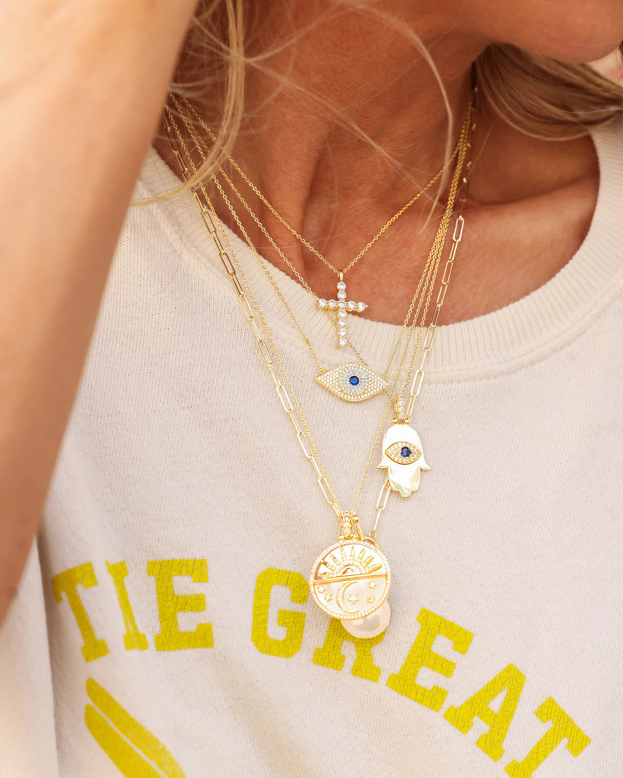 Blue Evil Eye Necklace - Silver|White Diamondettes - Image 6