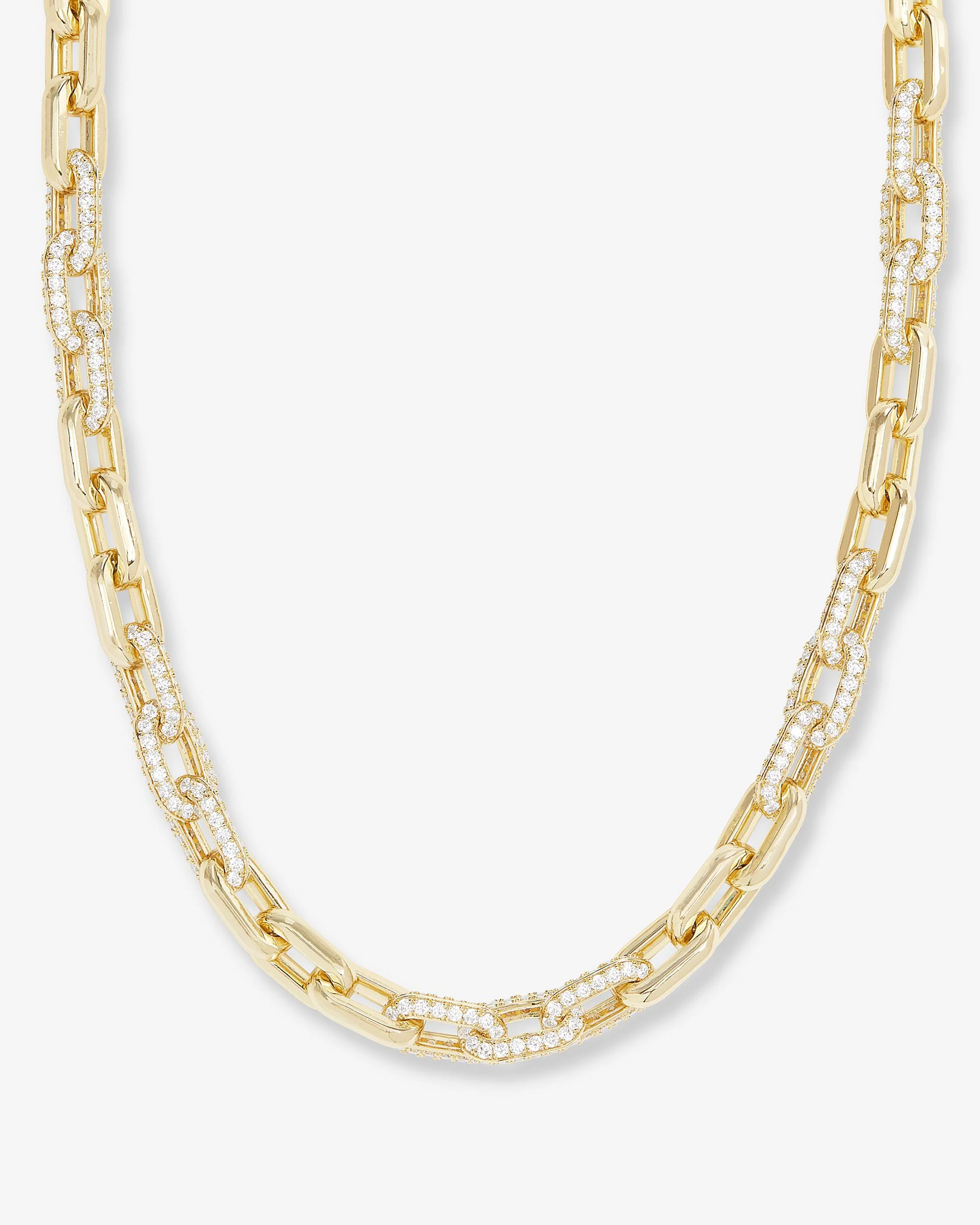 Frankie Pavé Chain Necklace 10mm - Gold|White Diamondettes