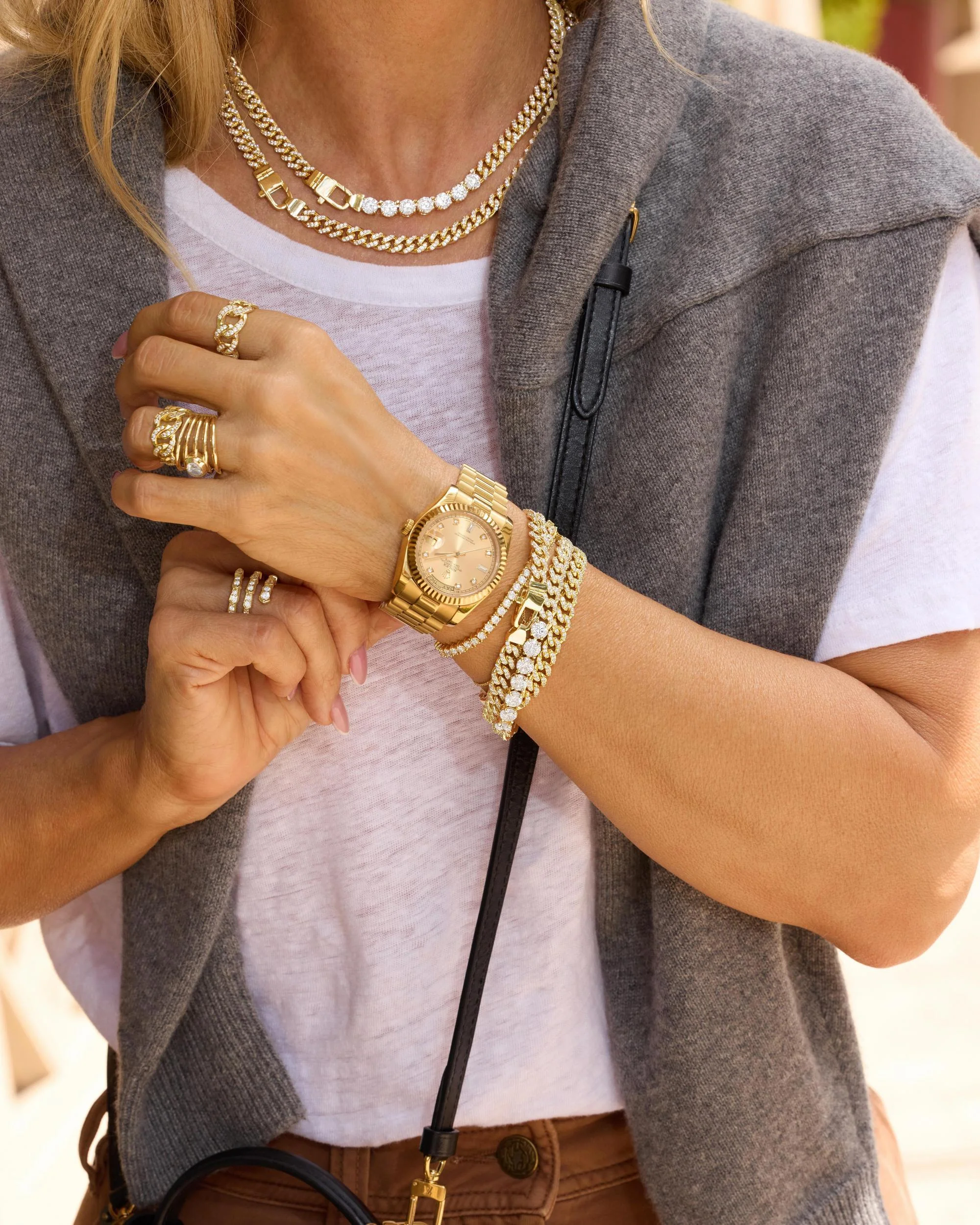 Pavé Julian Cuban Chain Bracelet 6.8mm - Gold|White Diamondettes - Image 6