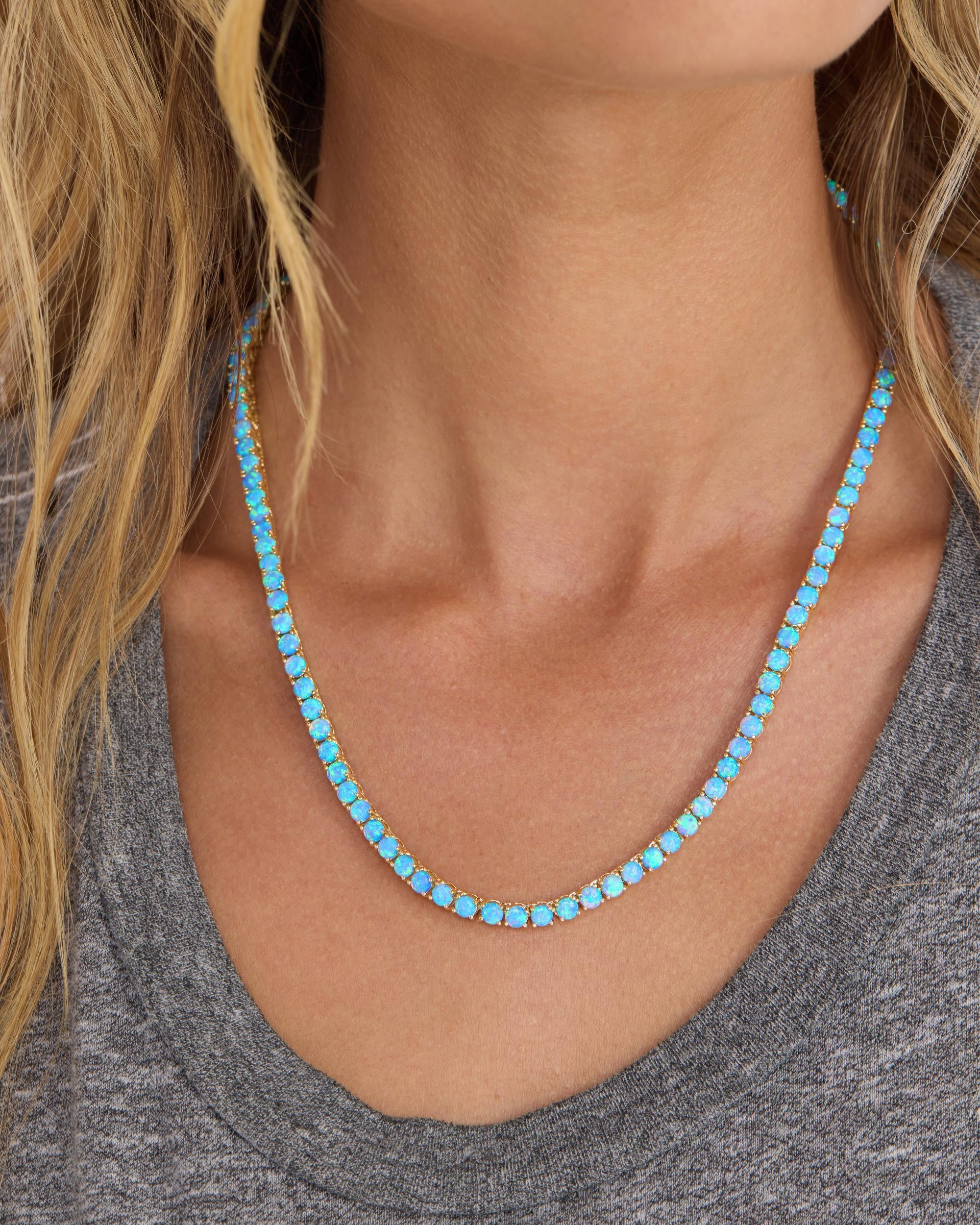 Grand Heiress Tennis Necklace 4mm - Gold|Blue Opal - Image 3