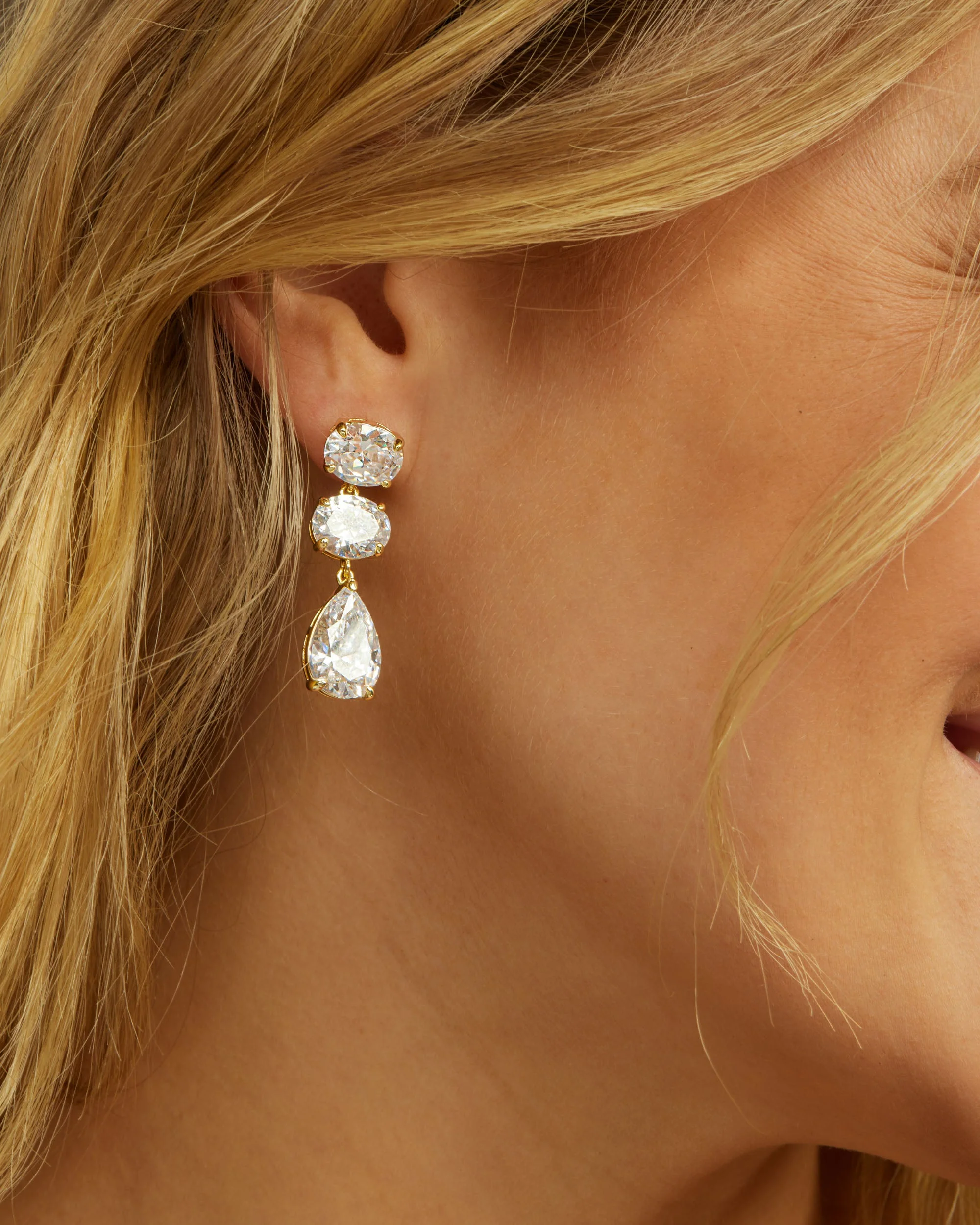 Hello Gorgeous Drop Earrings - Gold|White Diamondettes - Image 2