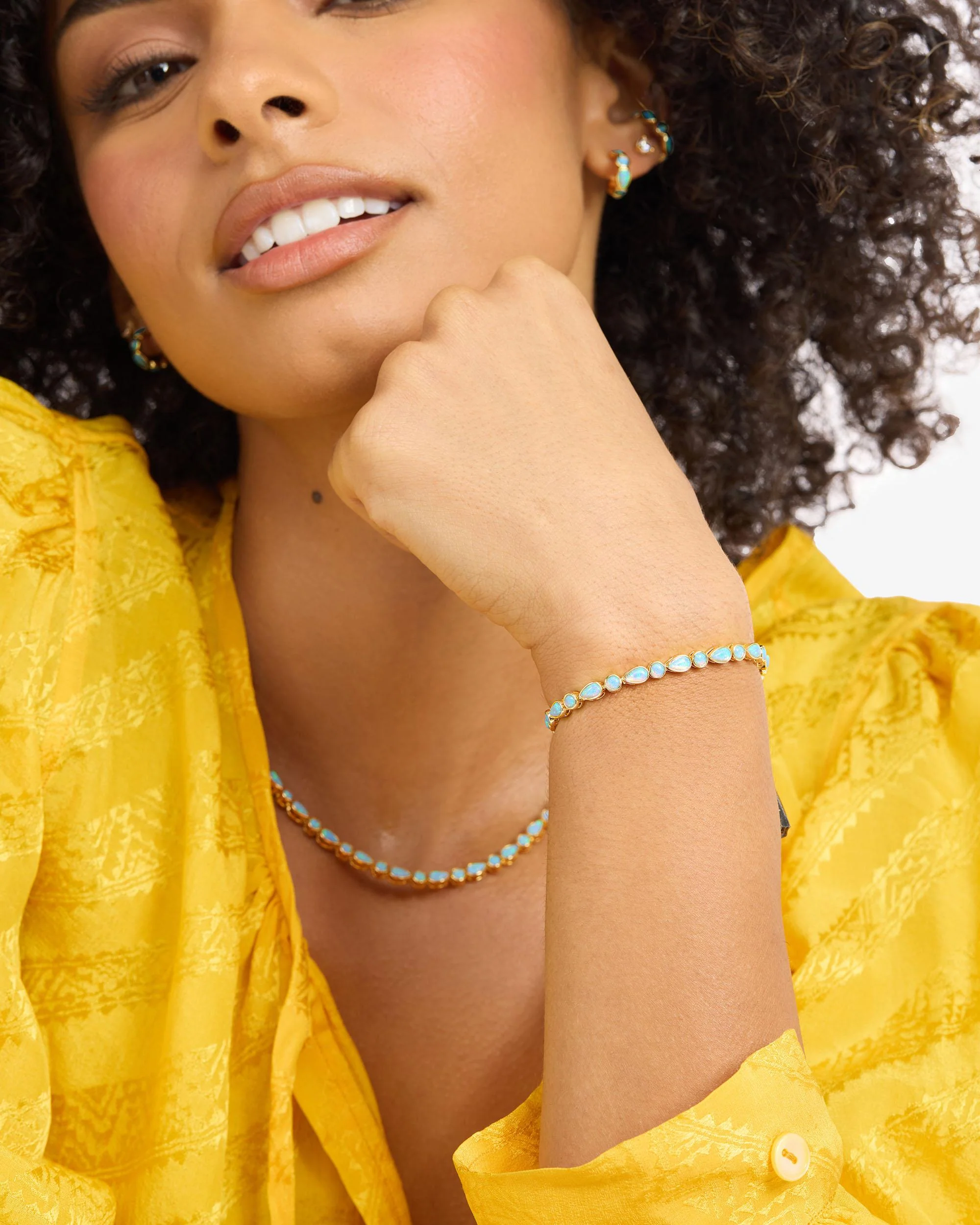 Isla Tennis Bracelet 3mm - Gold|Blue Opal - Image 3