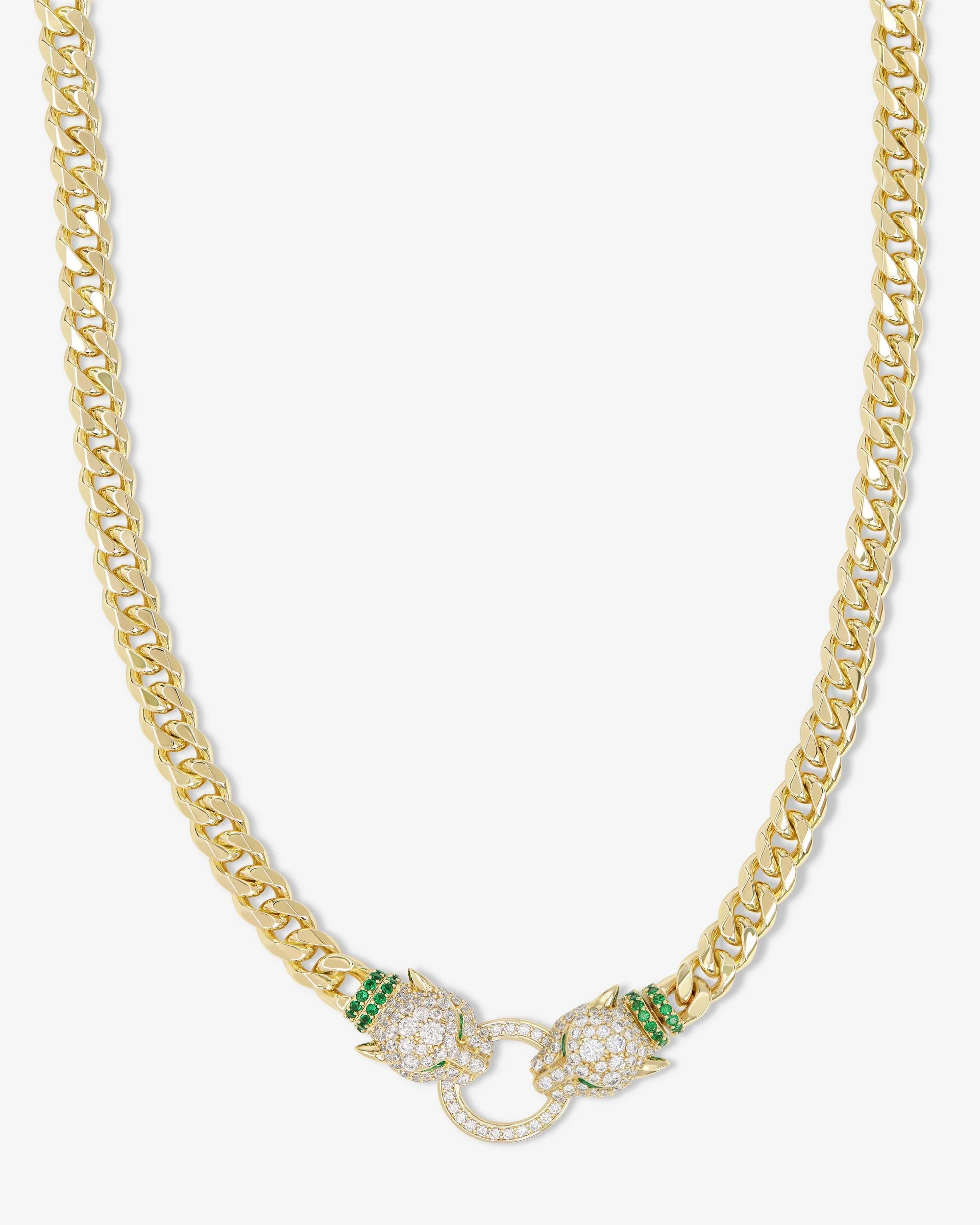 Jaguar Cuban Chain Necklace 6.8mm - Gold|White Diamondettes
