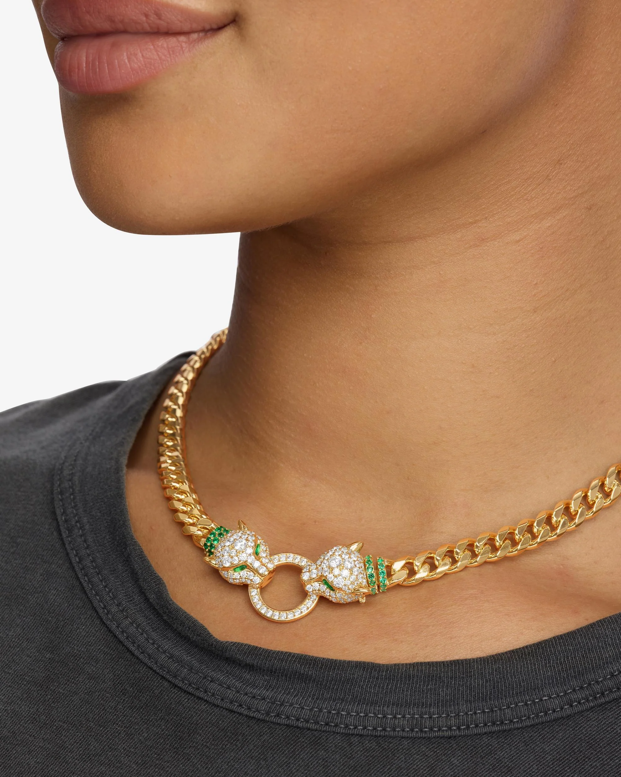 Jaguar Cuban Chain Necklace 6.8mm - Gold|White Diamondettes - Image 2