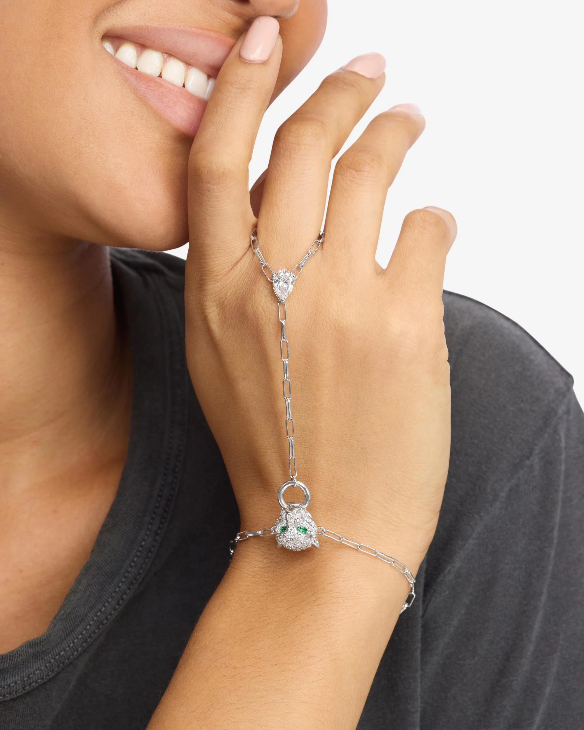 Jaguar Hand Chain - Silver|White Diamondettes - Image 2