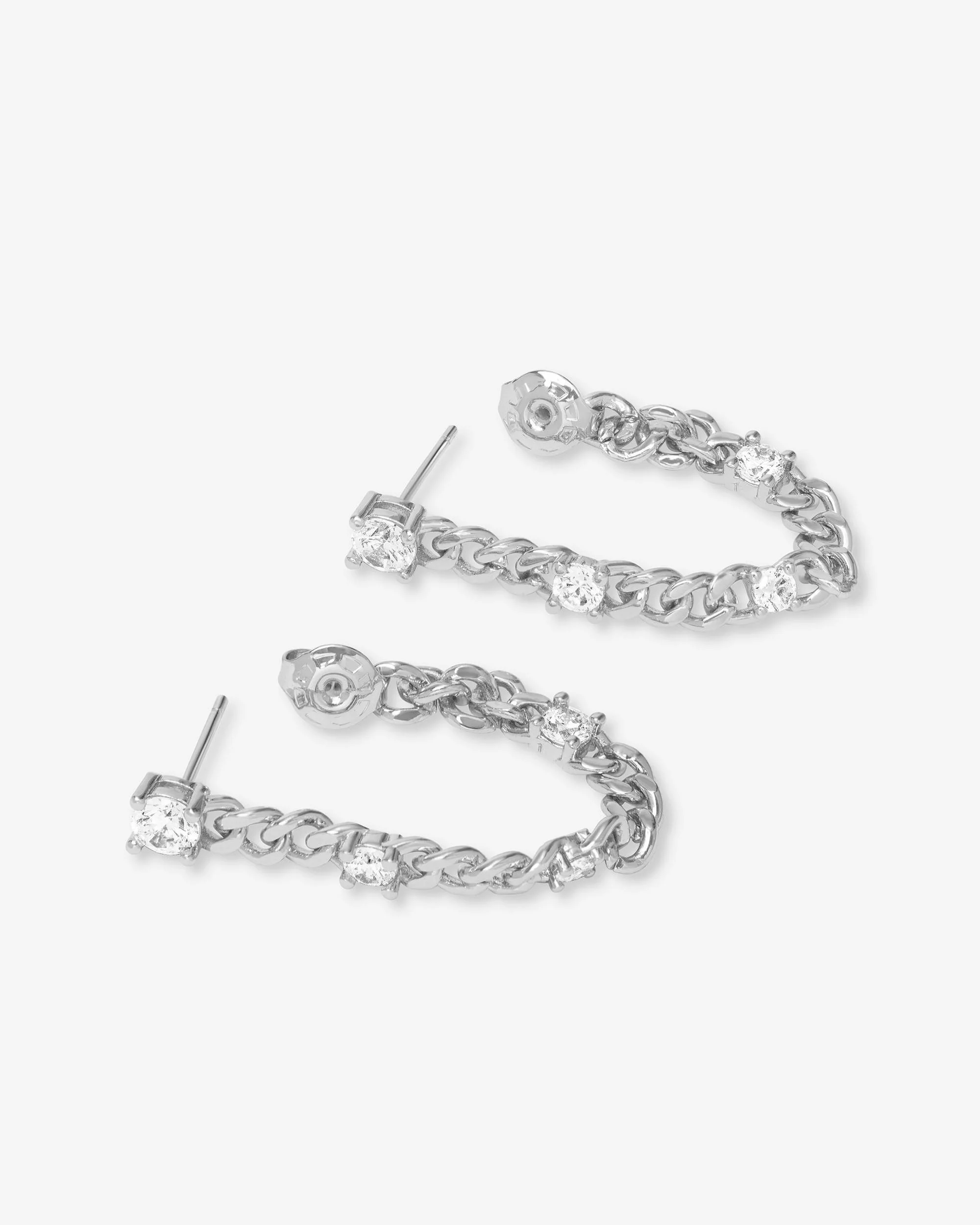 Julian Triple Diamond 5mm Soft Chain Hoops - Silver|White Diamondettes - Image 3