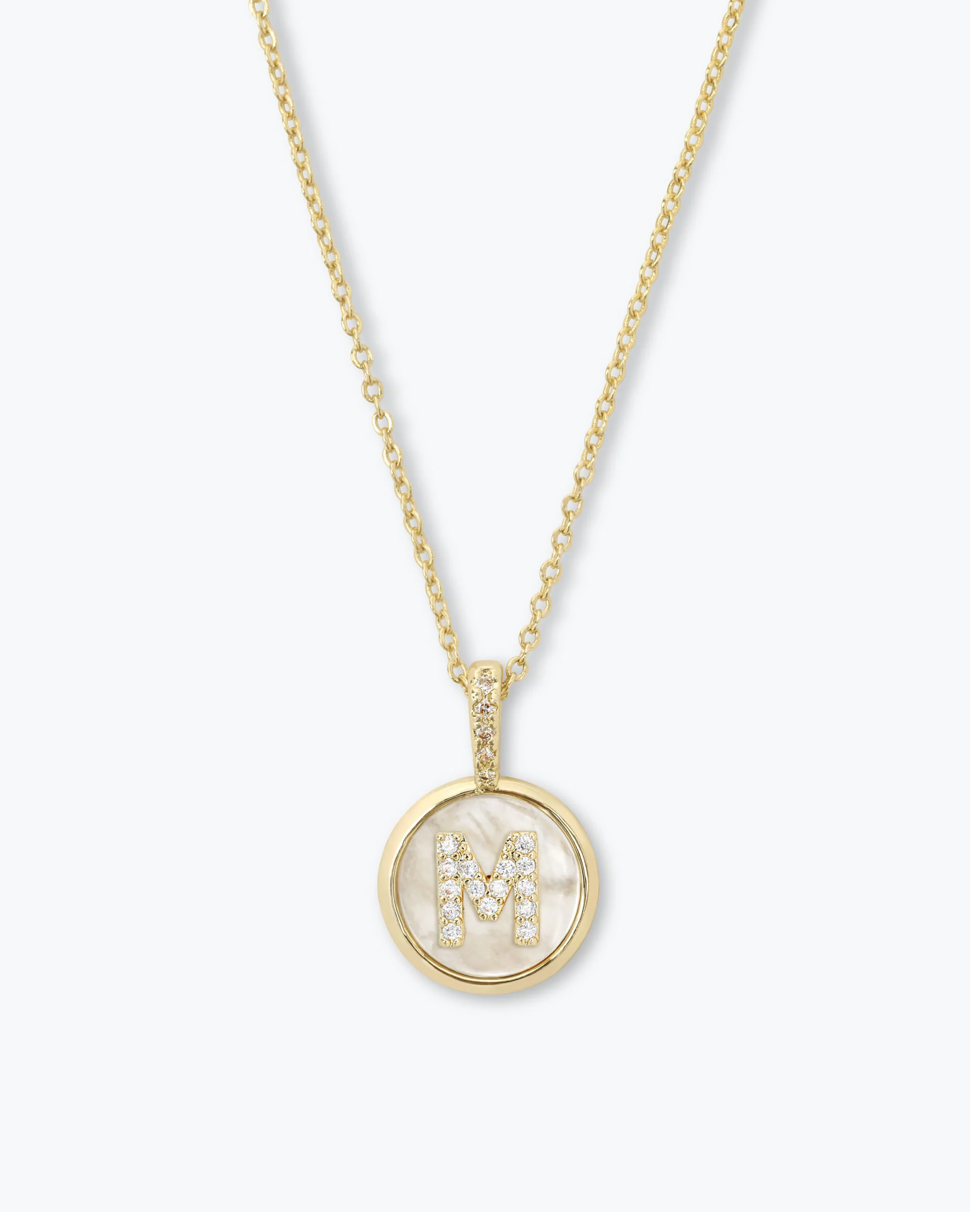 Love Letters Medallion Necklace 12mm - Gold|White Diamondettes - Image 13