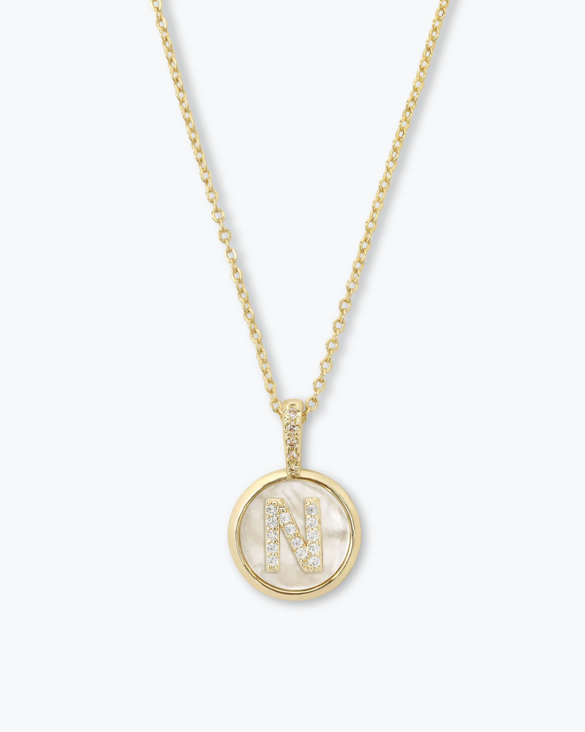 Love Letters Medallion Necklace 12mm - Gold|White Diamondettes - Image 14