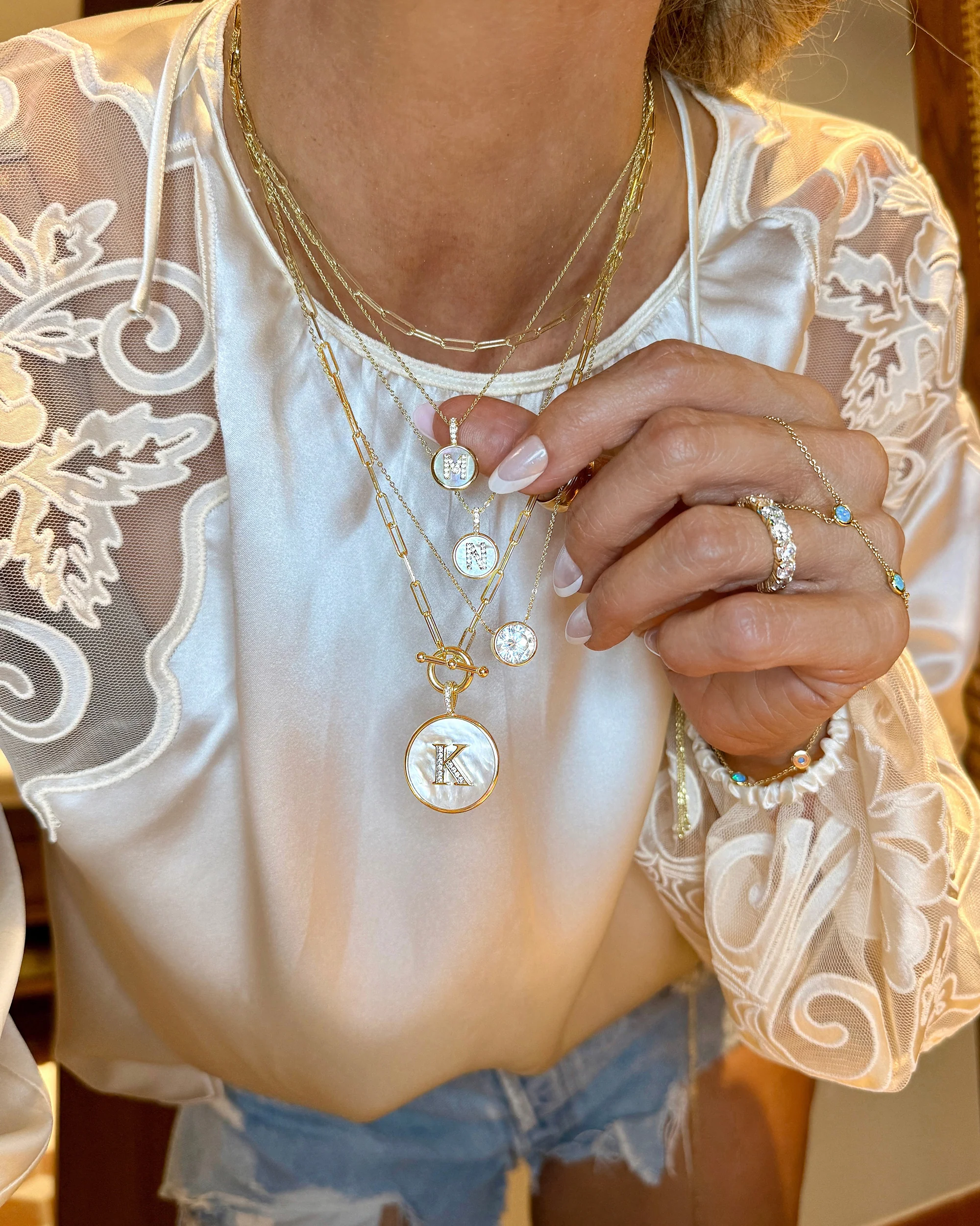 Love Letters Medallion Necklace 12mm - Gold|White Diamondettes - Image 57