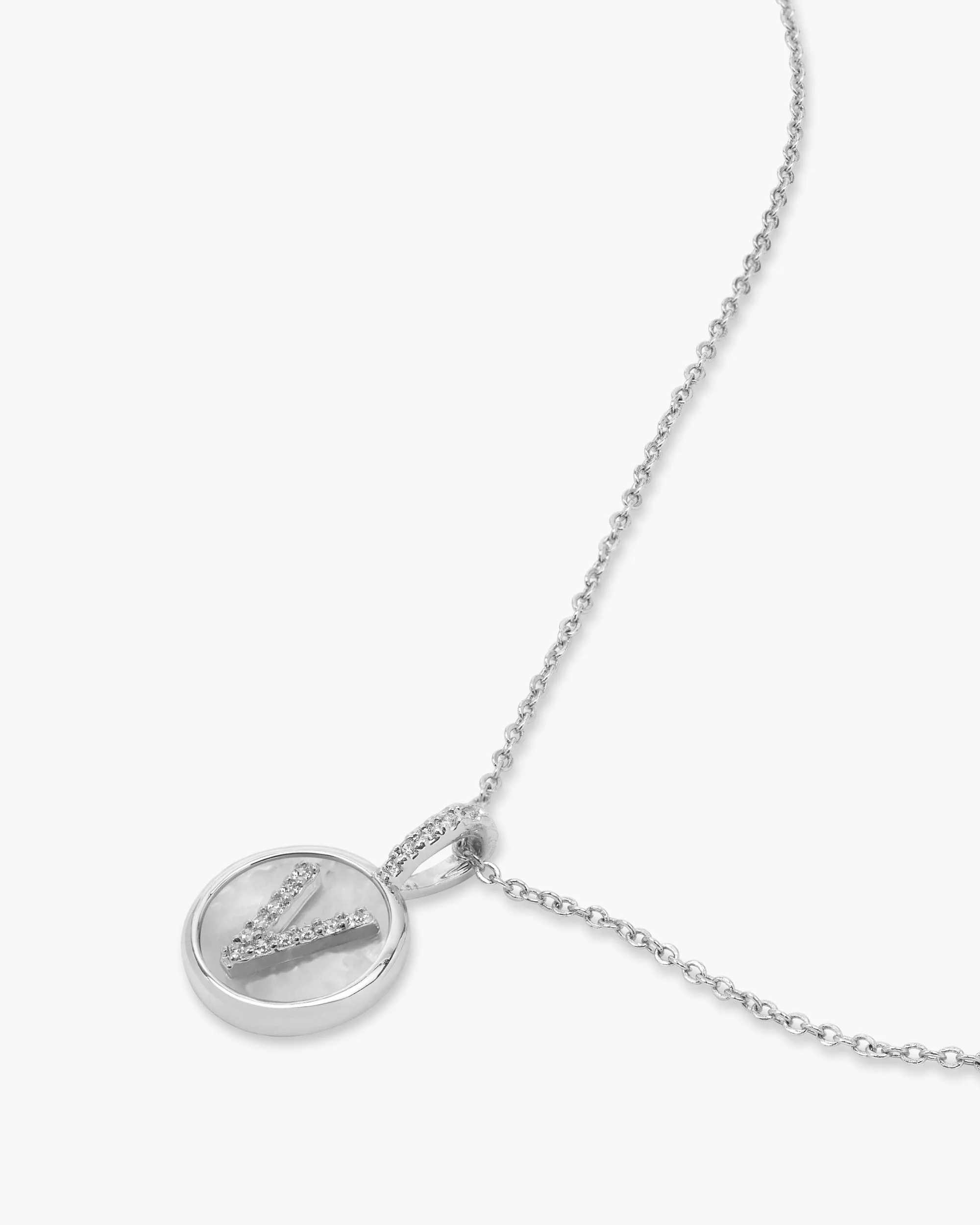 Love Letters Medallion Necklace 12mm - Silver|White Diamondettes - Image 49