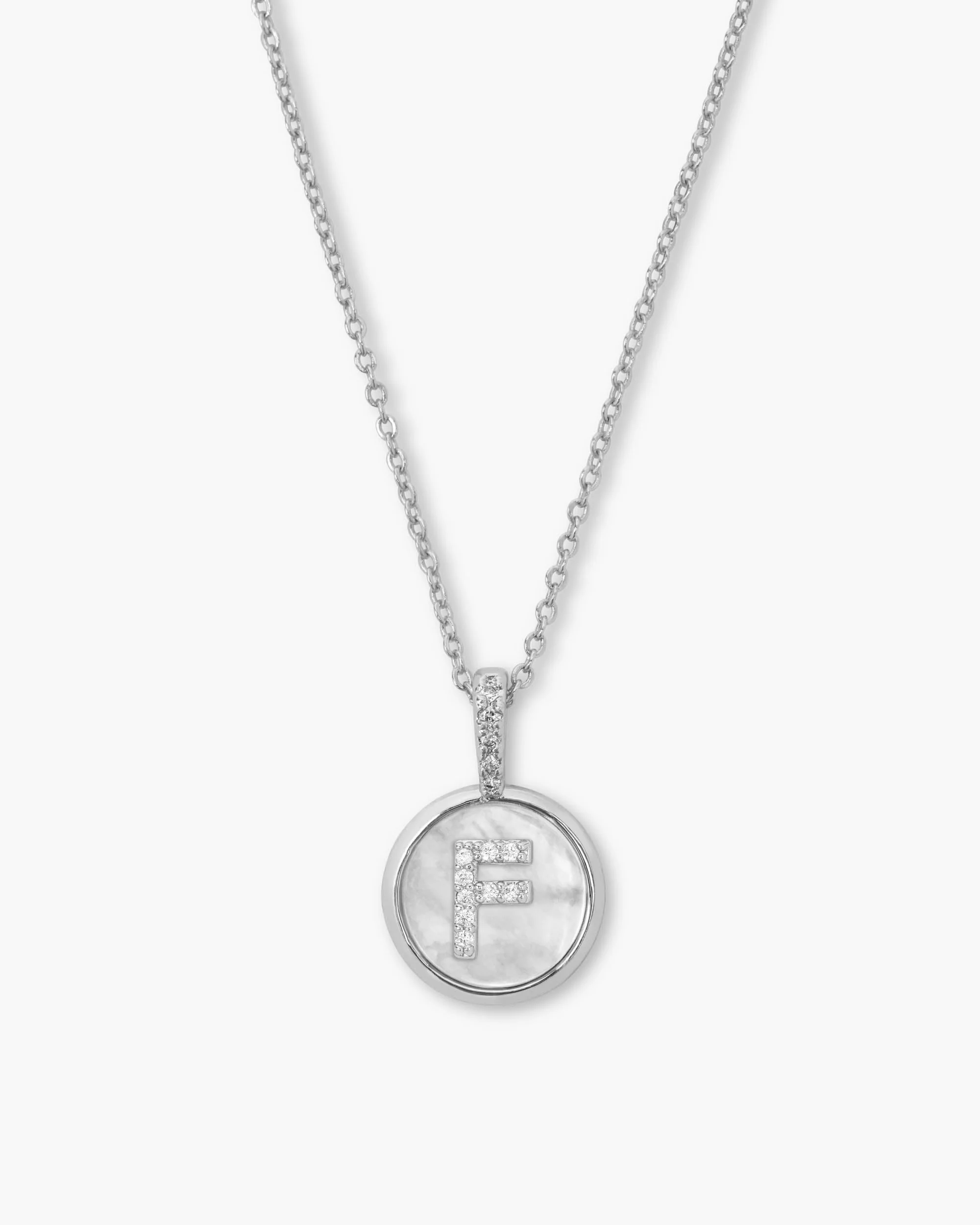 Love Letters Medallion Necklace 12mm - Silver|White Diamondettes - Image 6