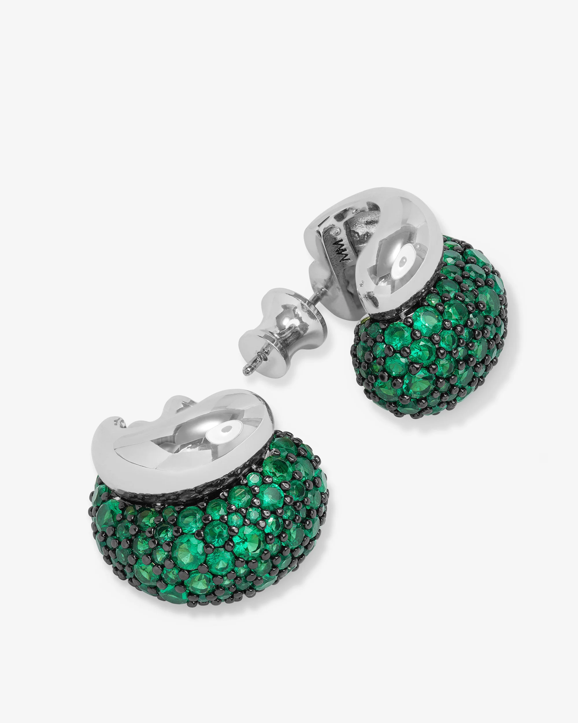 Norah Pavé Double Hoop - Silver|Emerald - Image 3