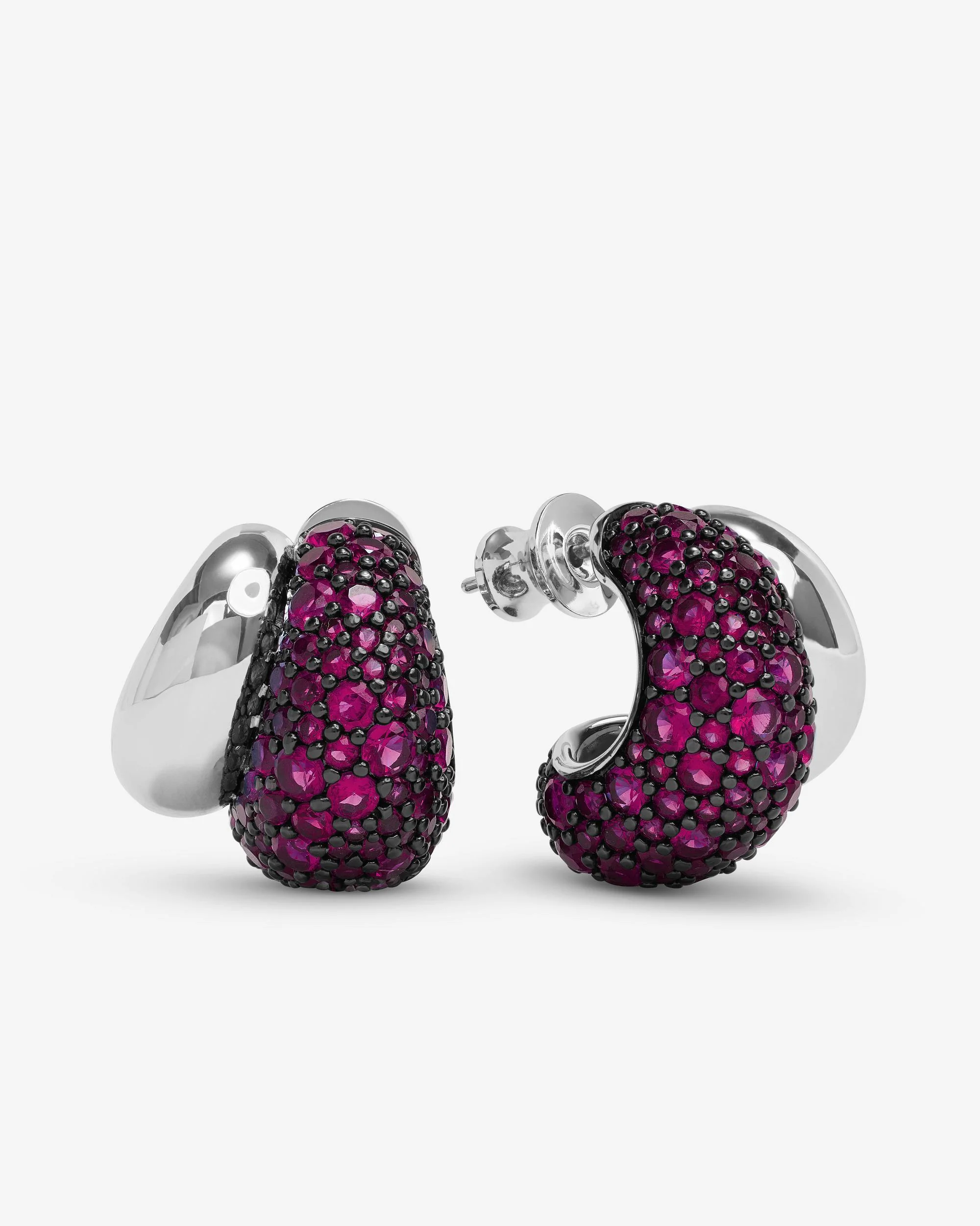 Norah Pavé Double Hoop - Silver|Ruby