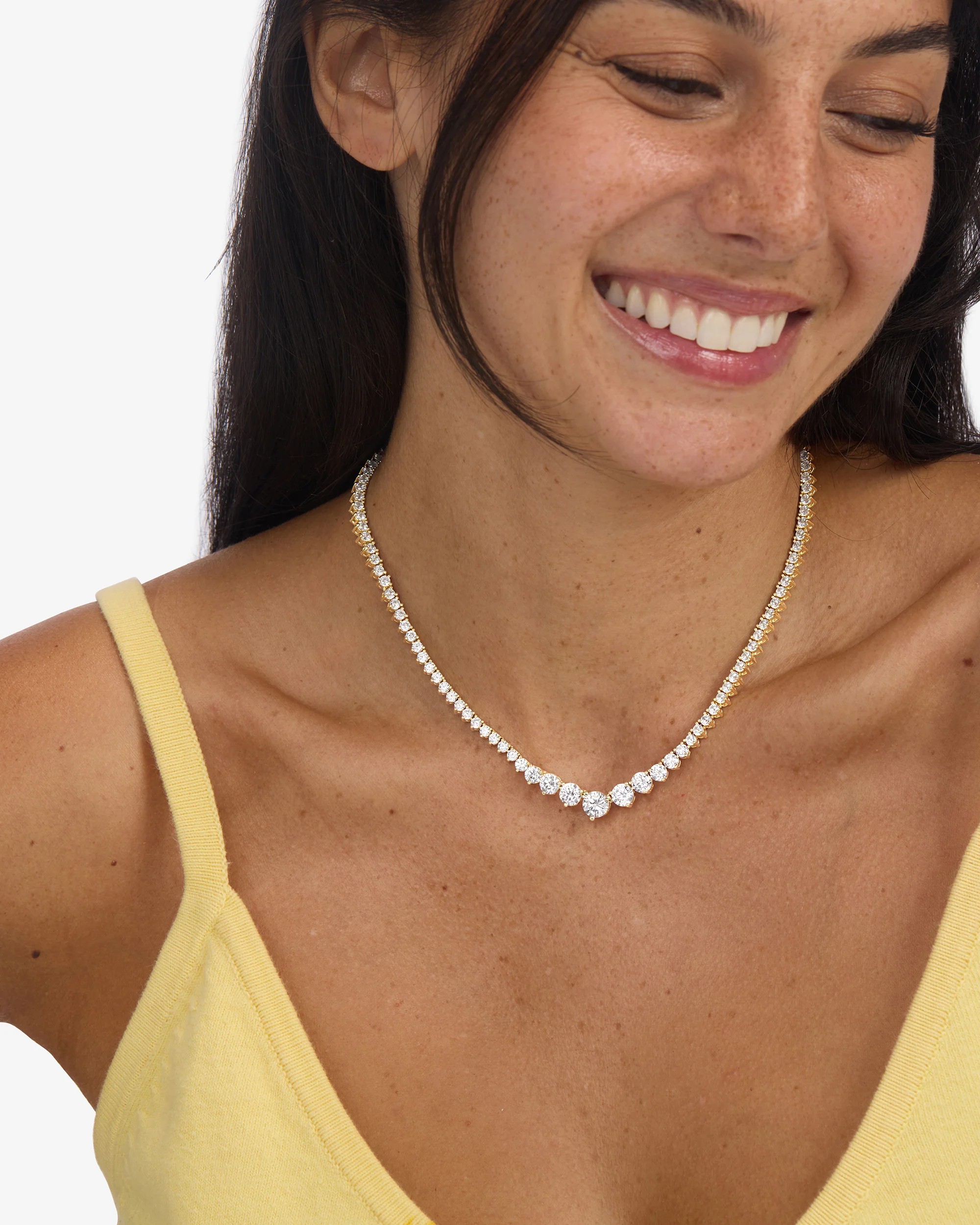 Not Your Basic Graduated Tennis Necklace - Gold|White Diamondettes - Image 5