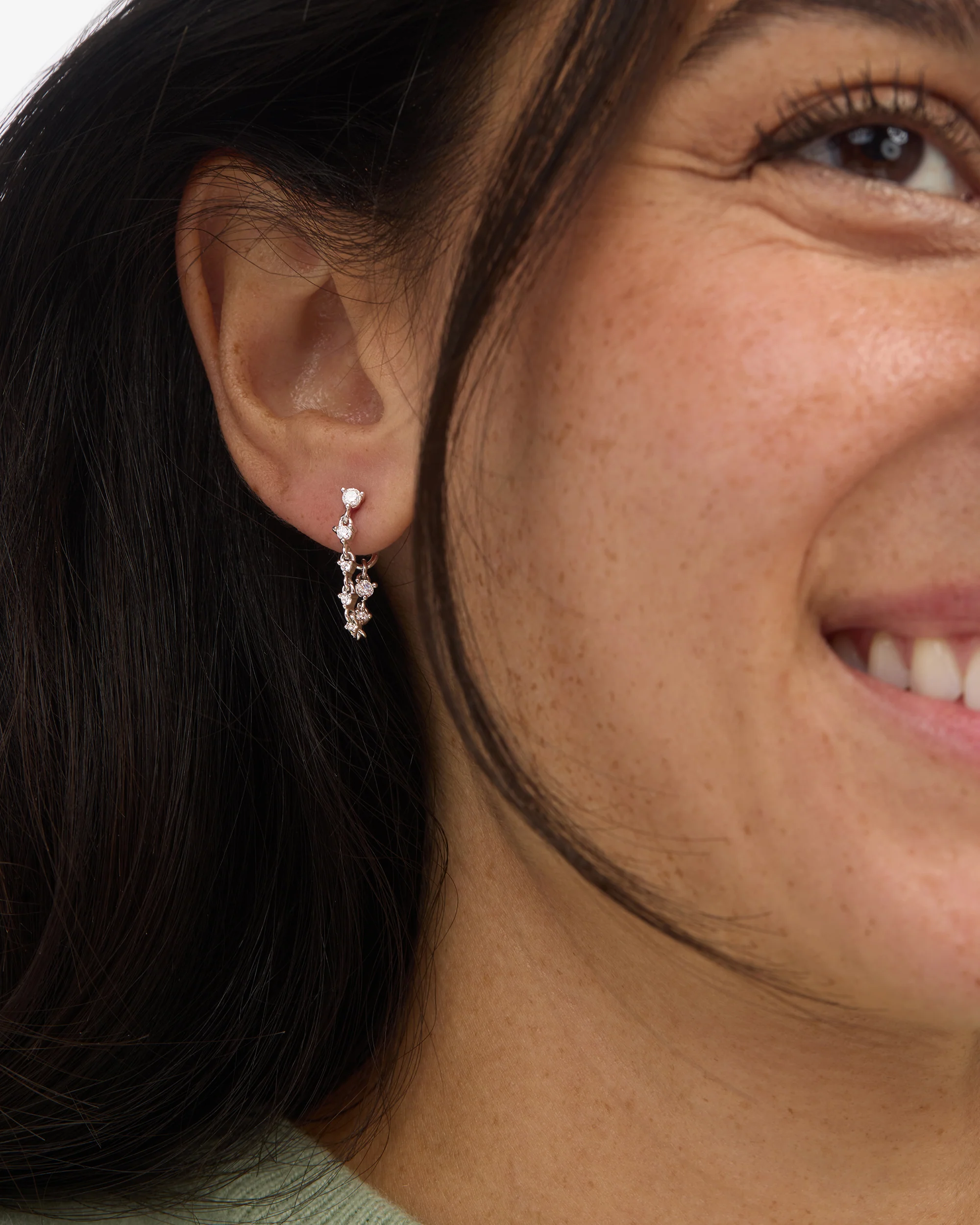 Not Your Basic Soft Hoop Earrings - Silver|White Diamondettes - Image 2