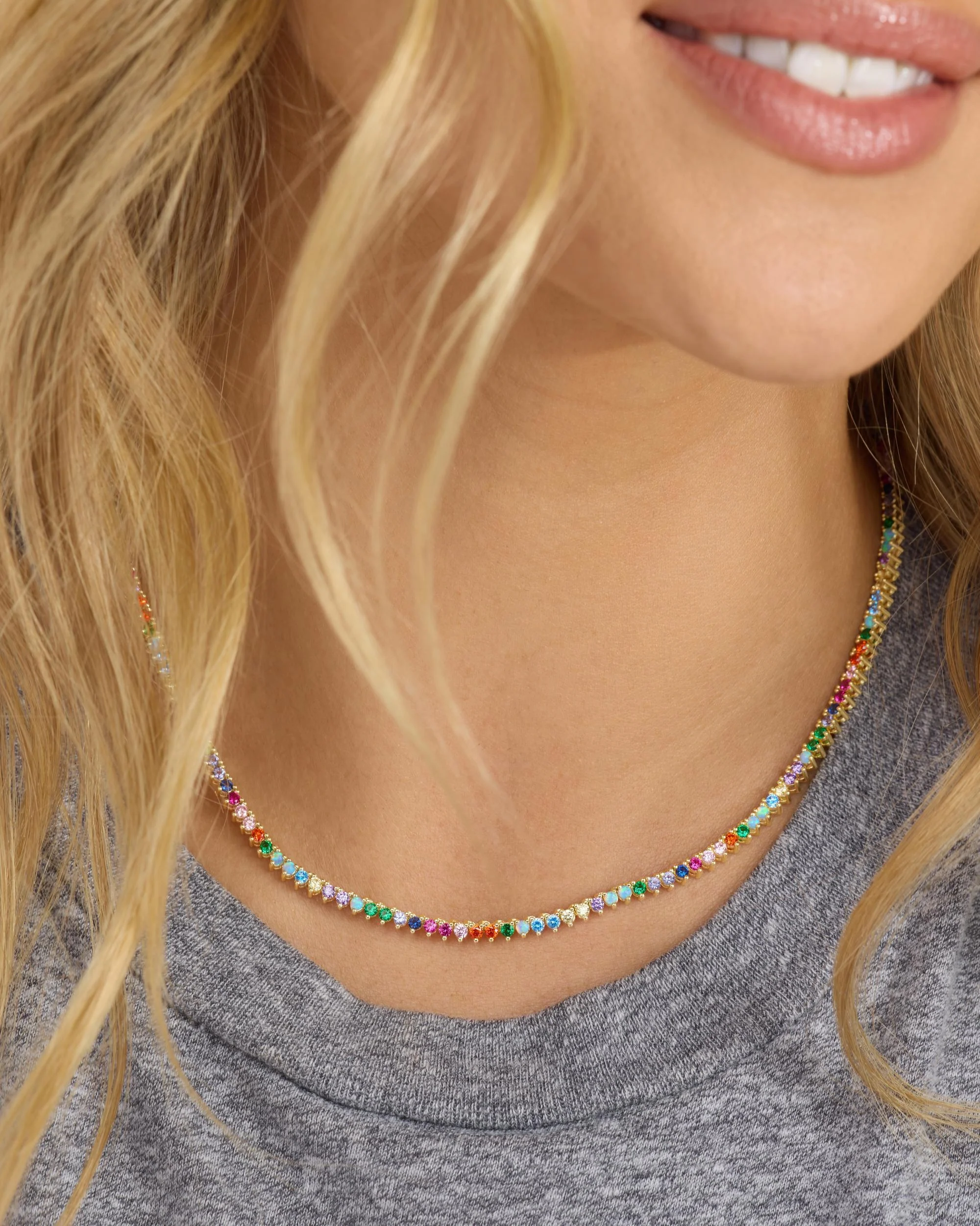 Not Your Basic Tennis Necklace 2mm - Gold|Multi Stone - Image 2