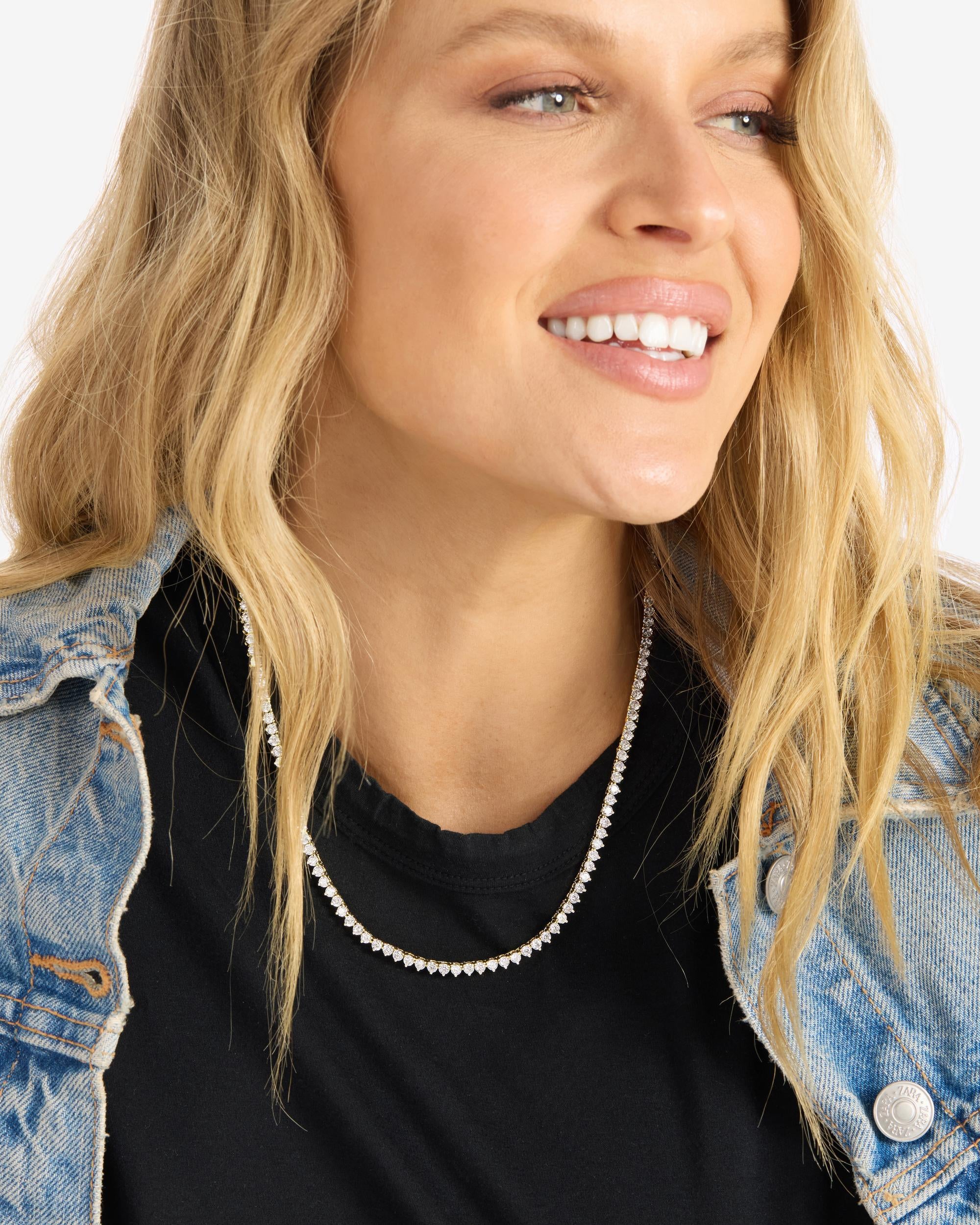 Not Your Basic Tennis Necklace 3mm - Gold|White Diamondettes - Image 3