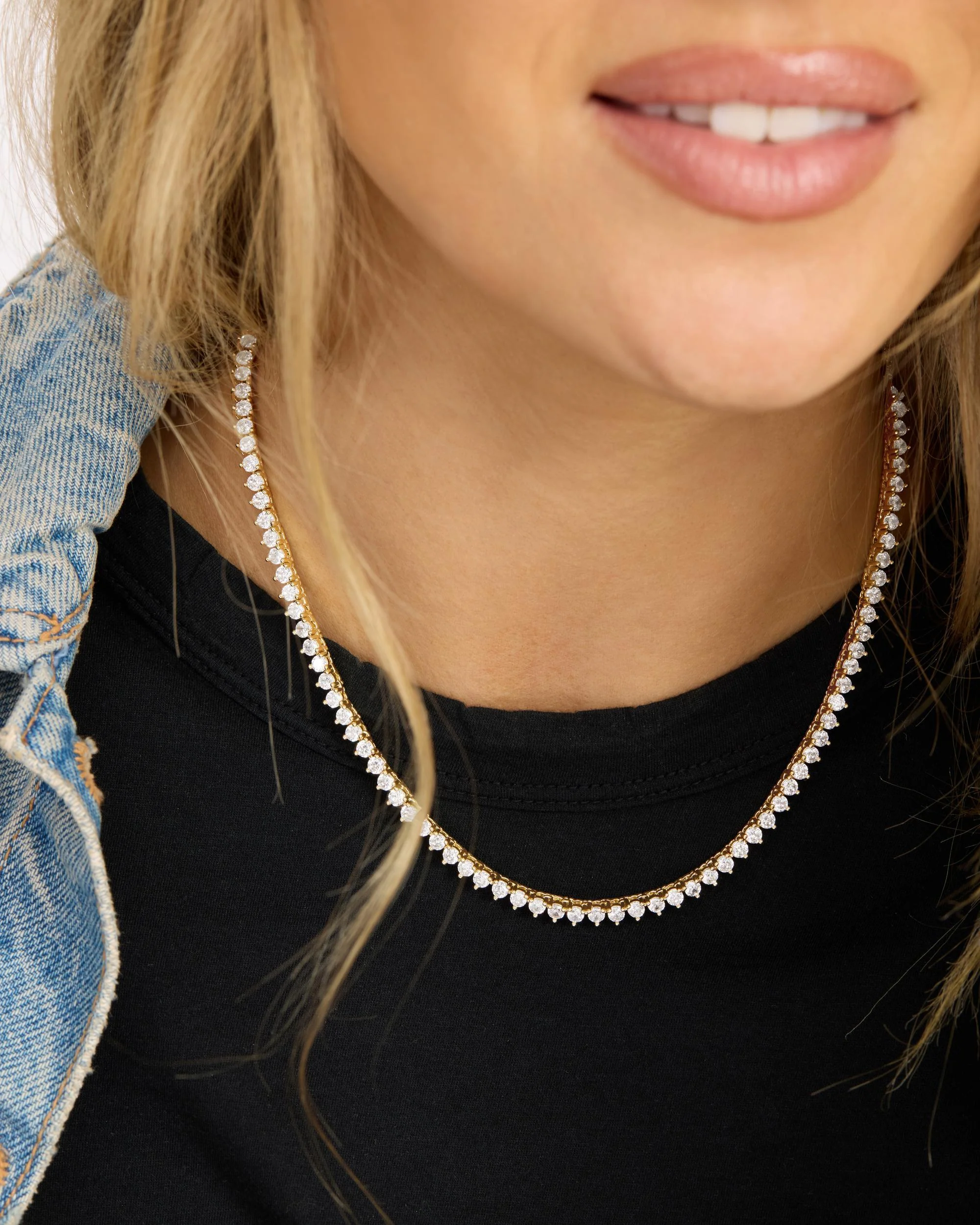 Not Your Basic Tennis Necklace 3mm - Gold|White Diamondettes - Image 5