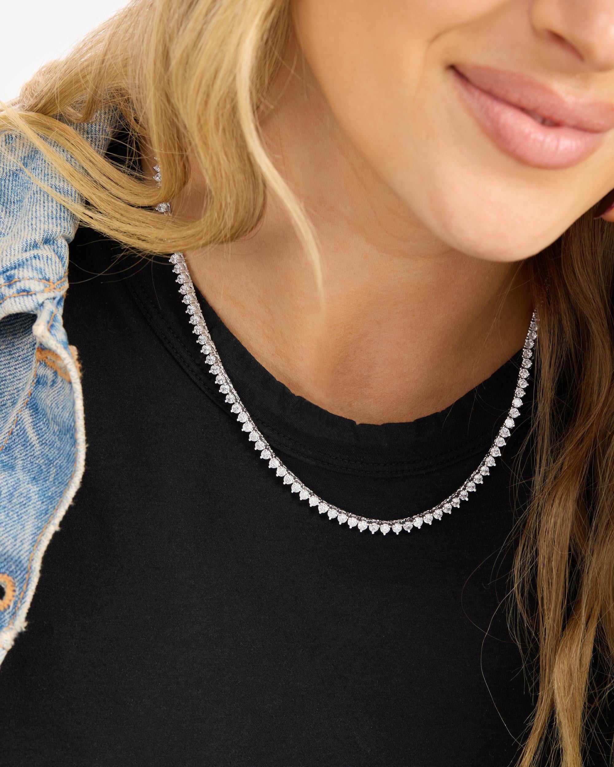 Not Your Basic Tennis Necklace 3mm - Silver|White Diamondettes - Image 6