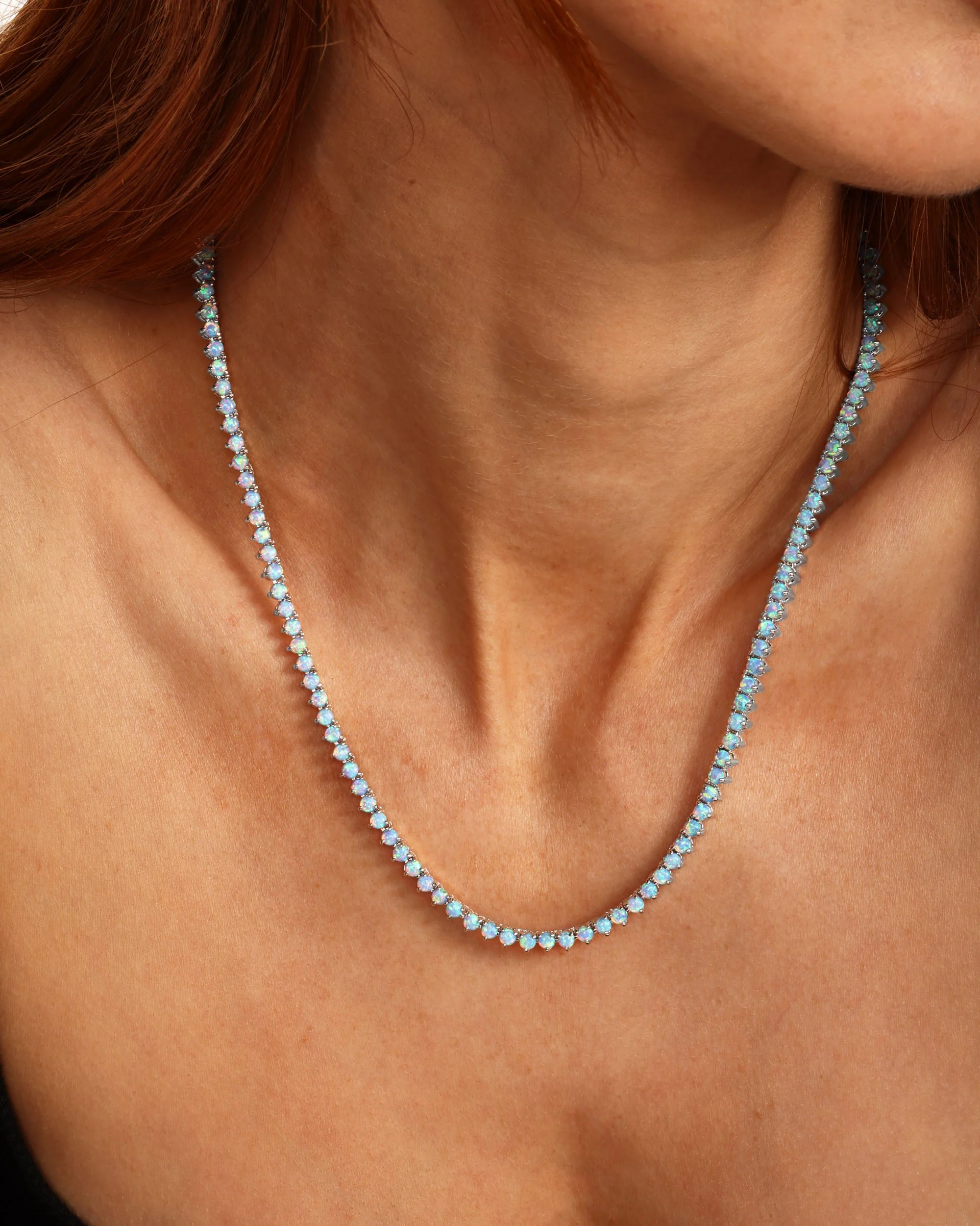 Not Your Basic Tennis Necklace 3mm - Silver|Blue Opal - Image 6