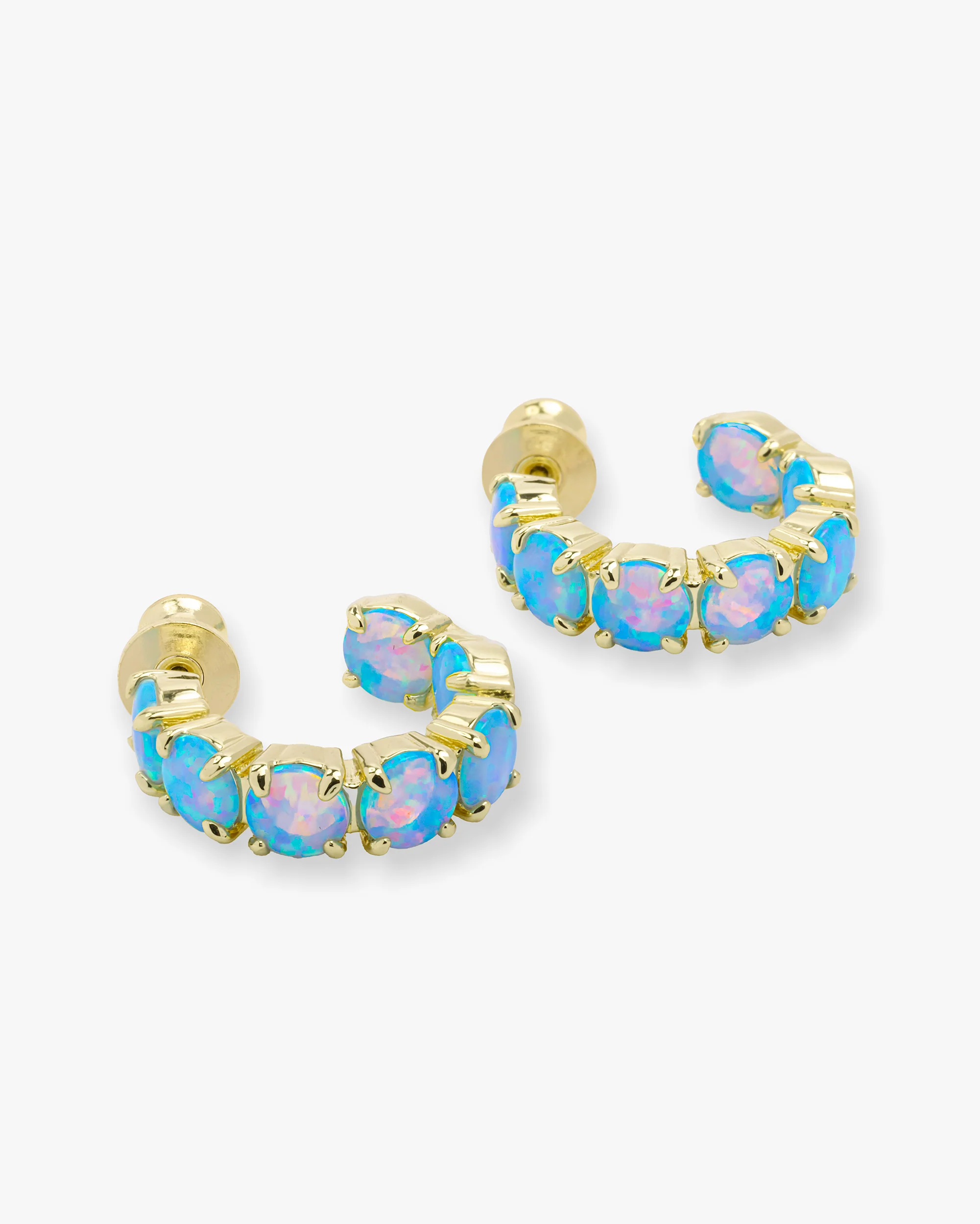 "Oh She Fancy" Hoops .75" - Gold|Blue Opal - Image 3
