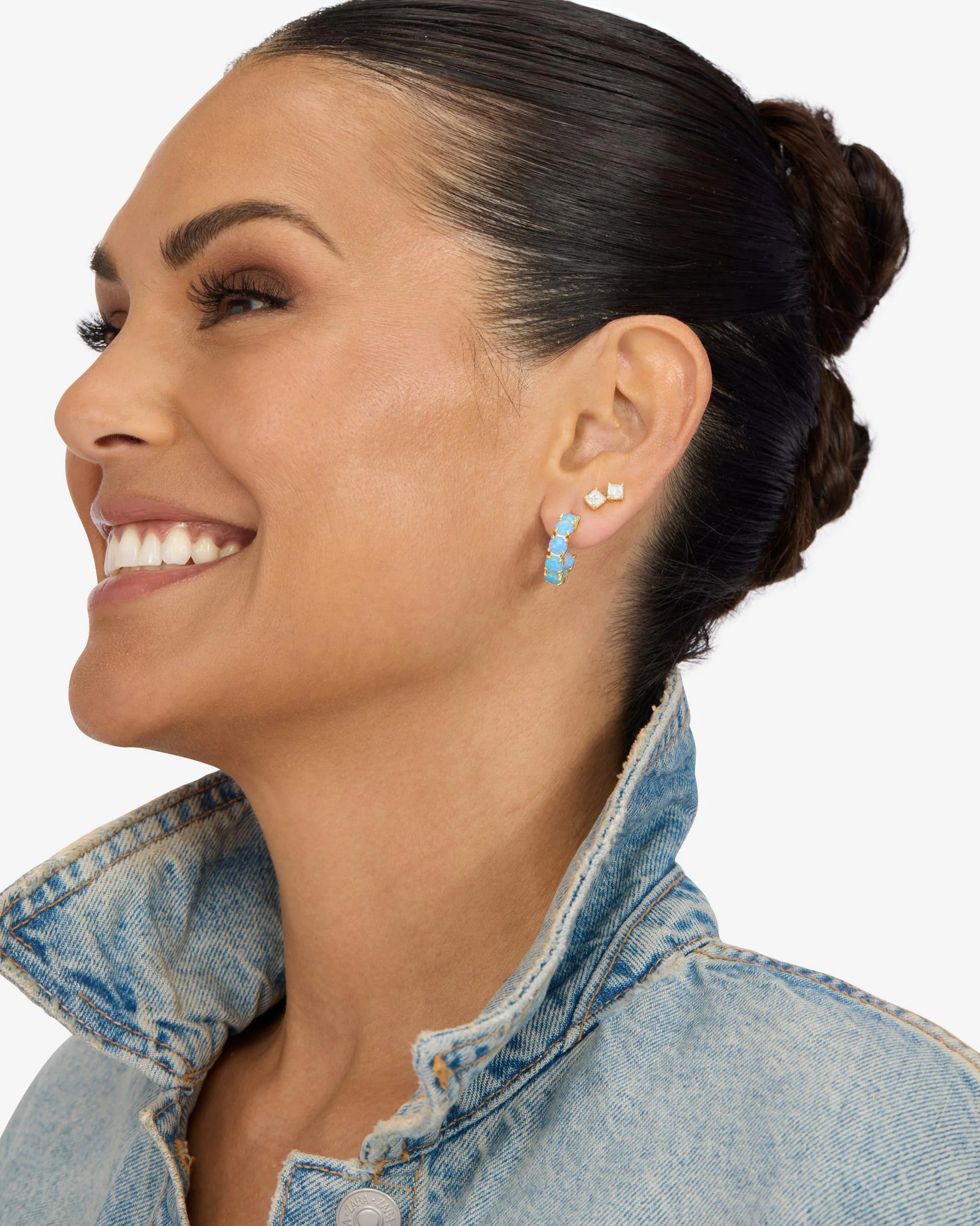 "Oh She Fancy" Hoops .75" - Gold|Blue Opal - Image 4
