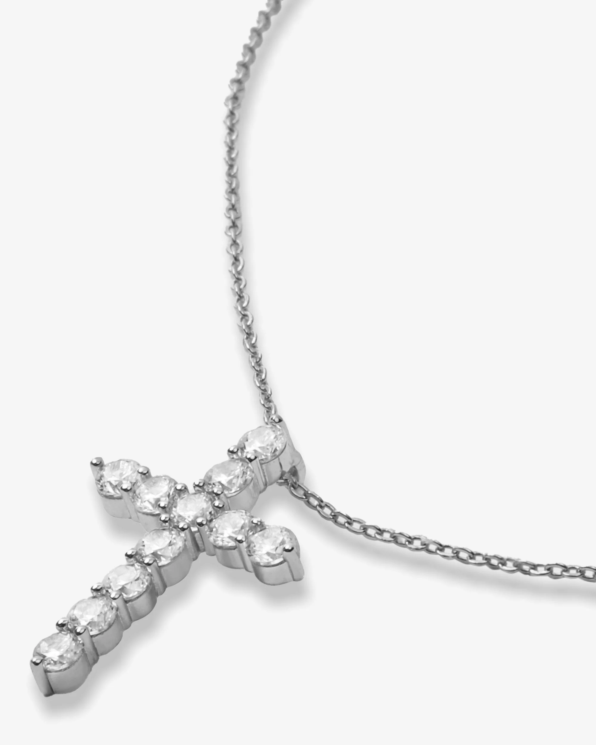 "Oh She Fancy" Small Cross Pendant - Silver|White Diamondettes - Image 3