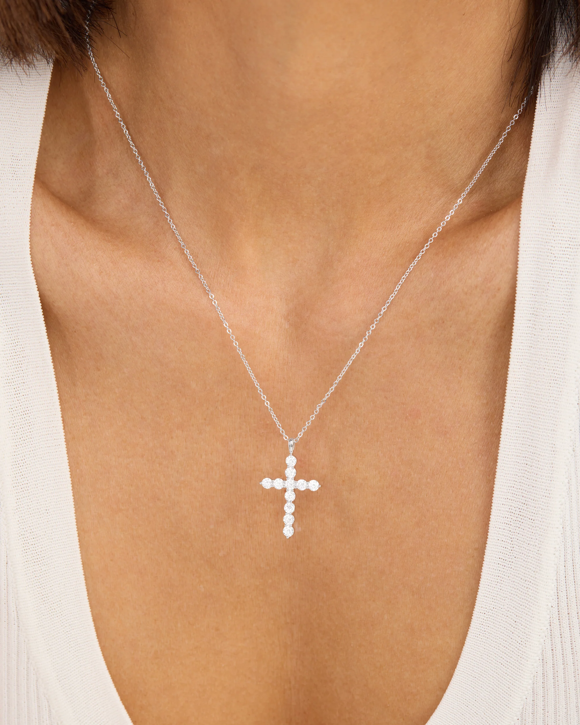 "Oh She Fancy" Small Cross Pendant - Silver|White Diamondettes - Image 4