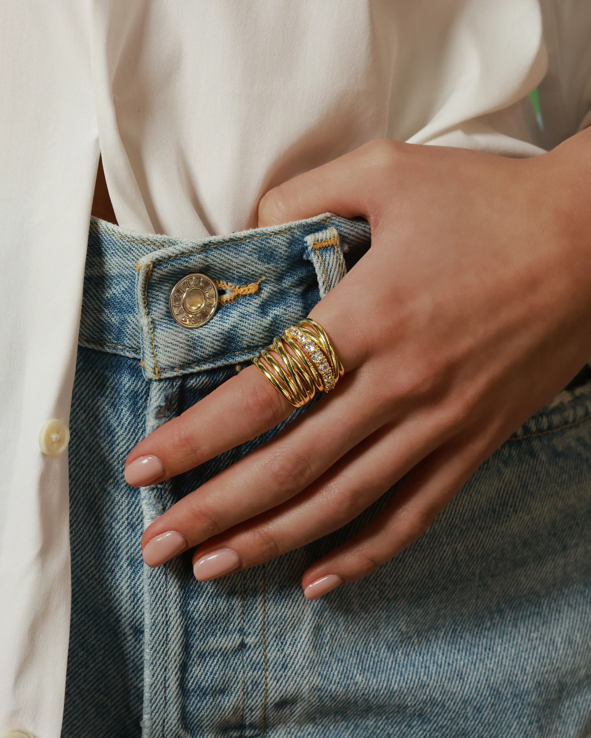 "Oh She Fancy" Stacked Diamond Ring - Gold|White Diamondettes - Image 5