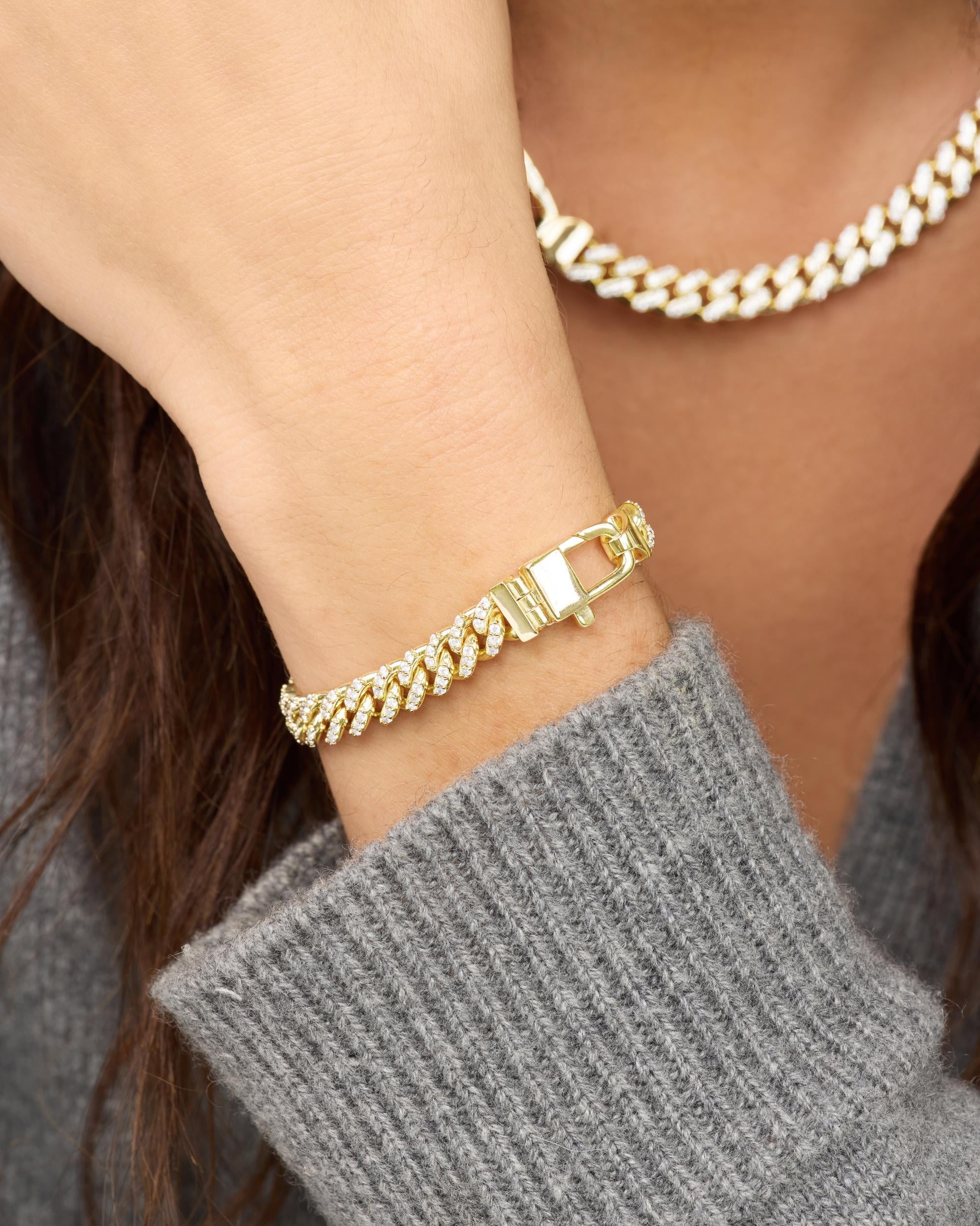 Pavé Julian Cuban Chain Bracelet 6.8mm - Gold|White Diamondettes - Image 4