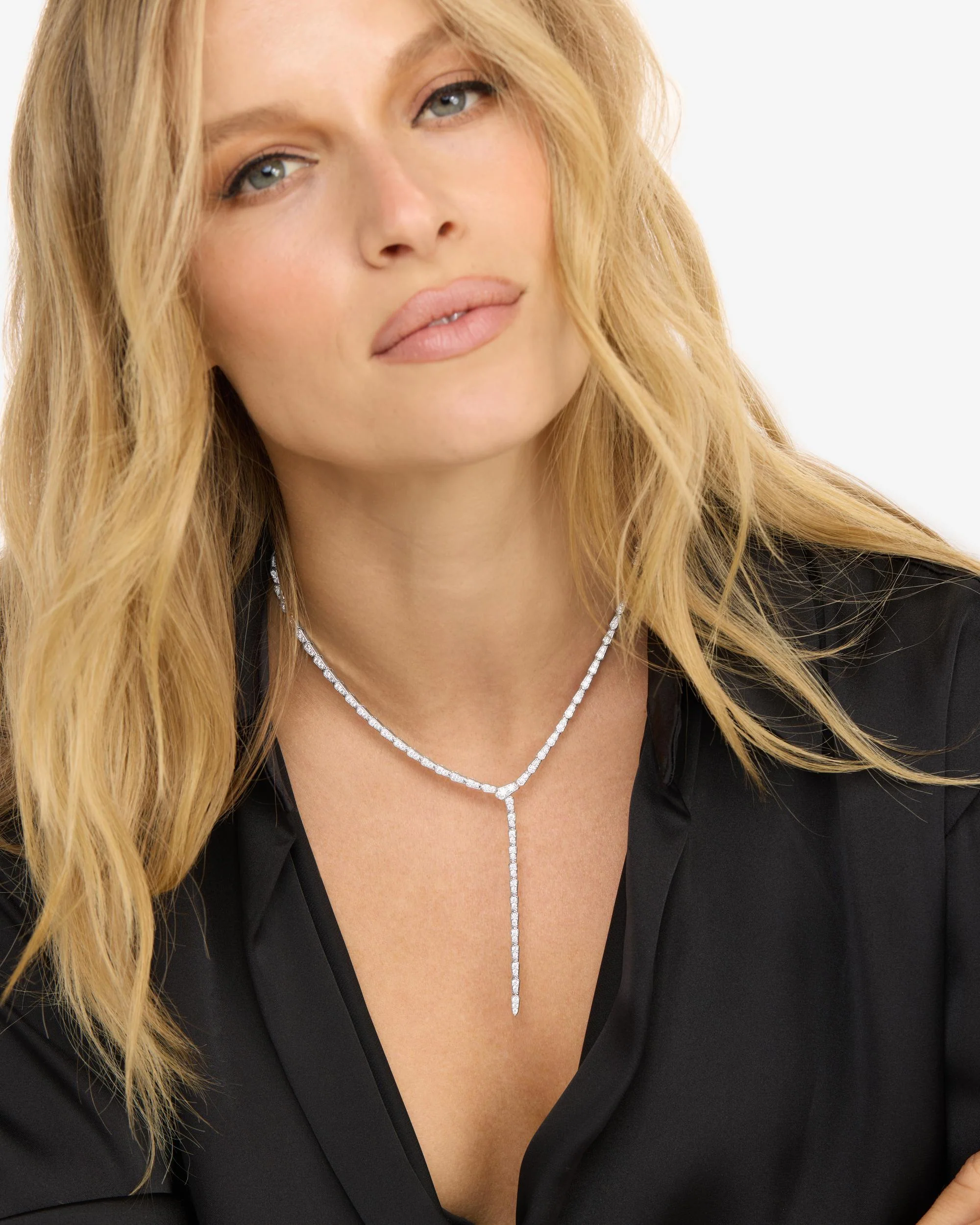 Pavé Serpent Lariat Necklace - Silver|White Diamondettes - Image 2