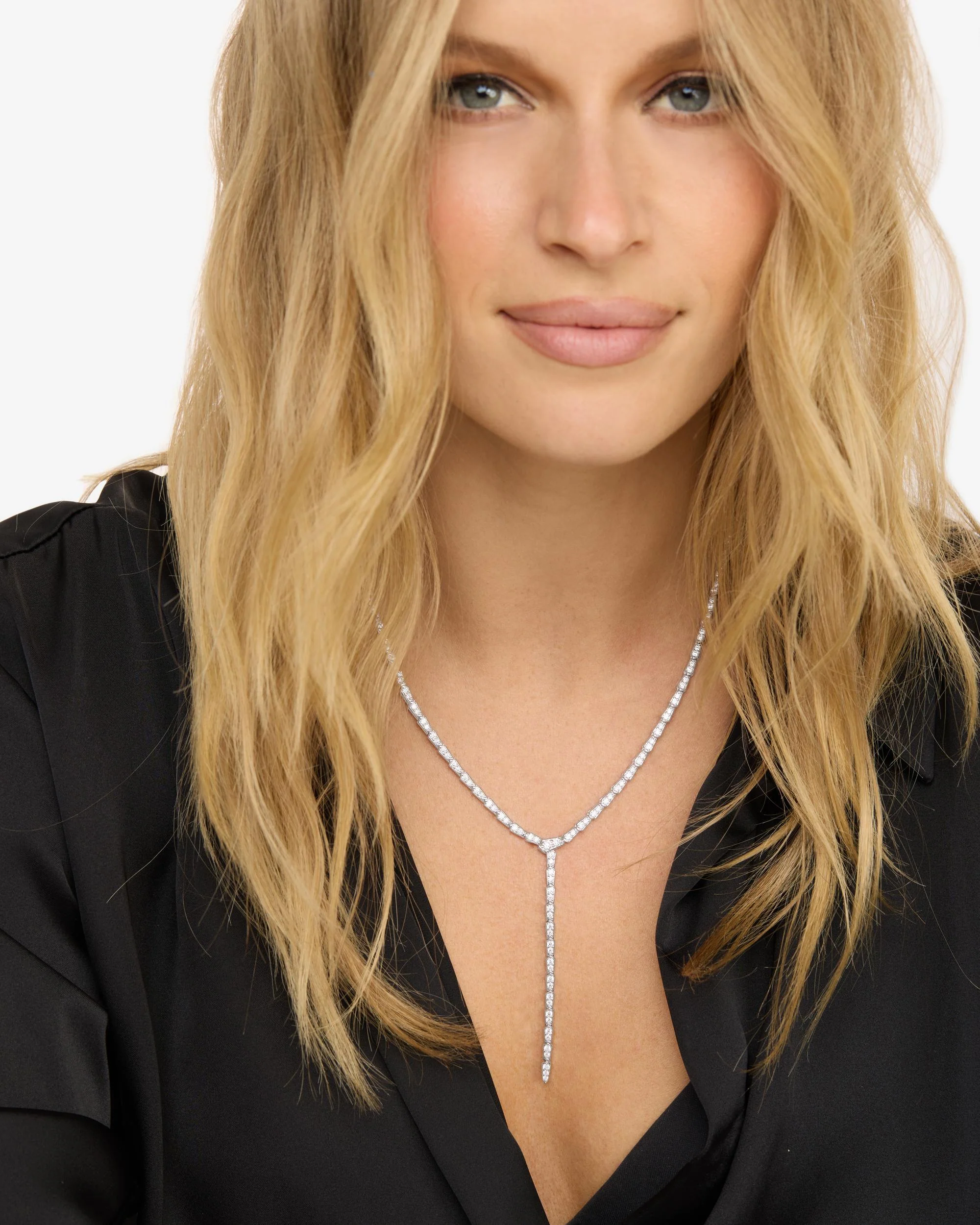 Pavé Serpent Lariat Necklace - Silver|White Diamondettes - Image 3