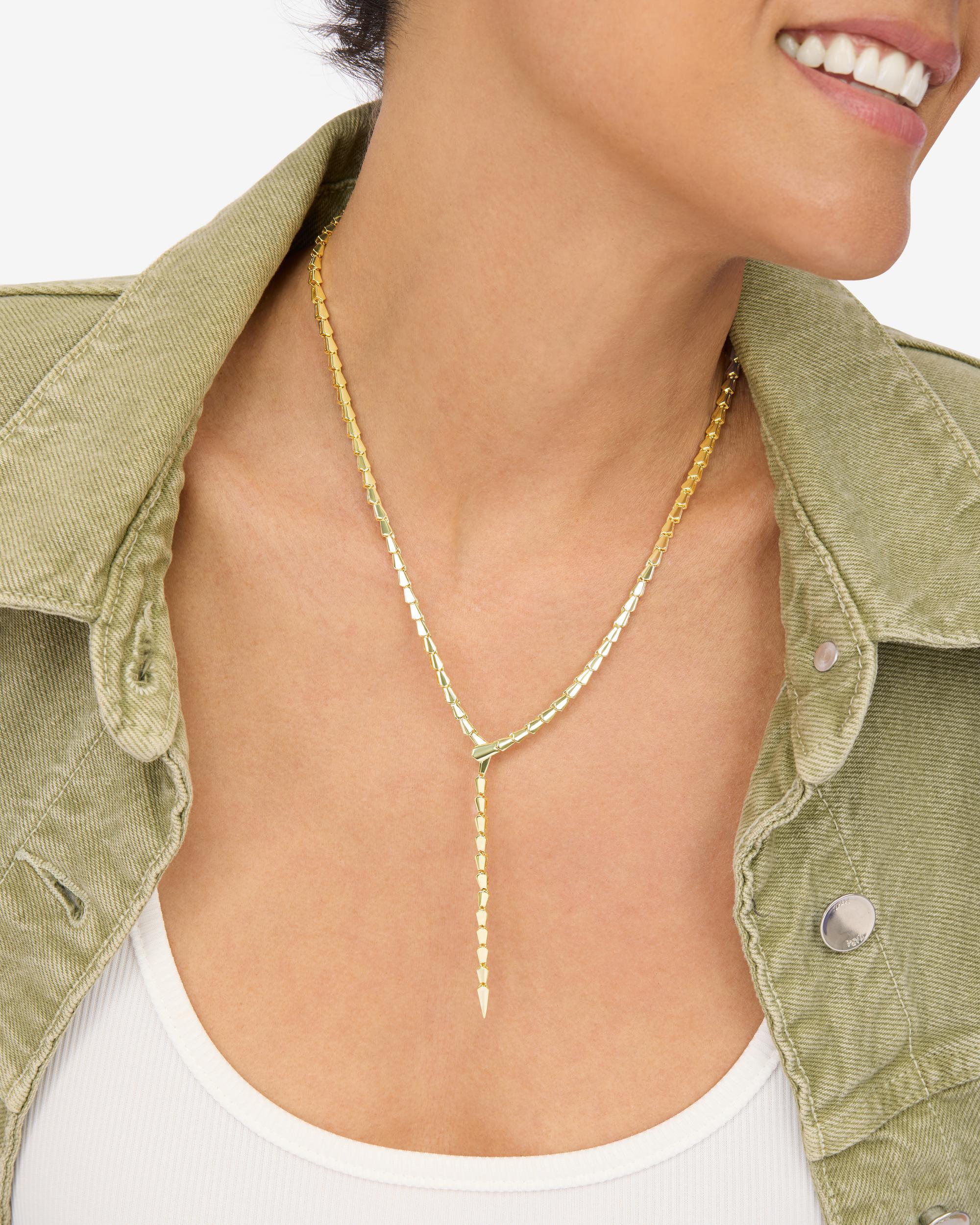Serpent Lariat Necklace - Gold - Image 2