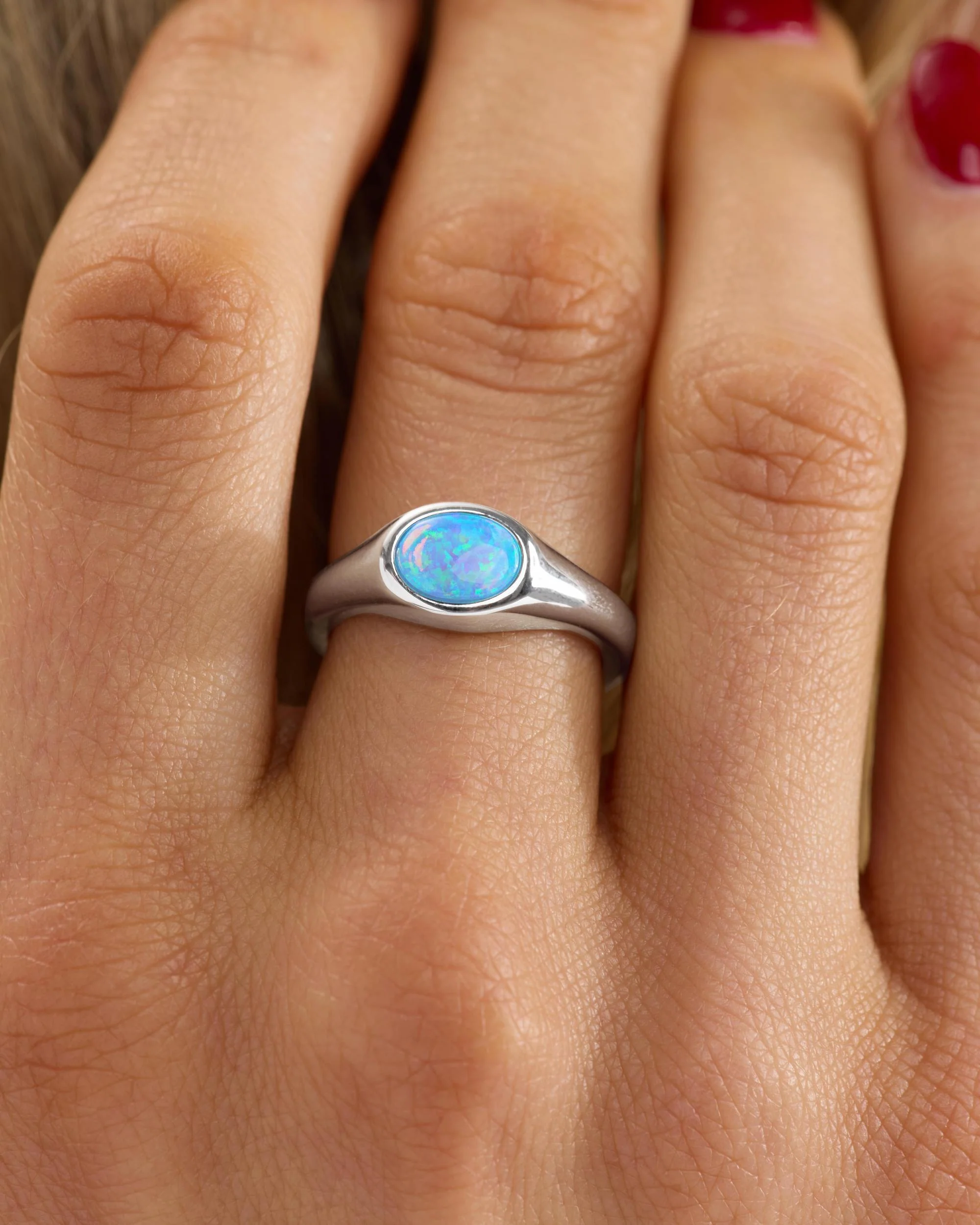 She's a Boss Signet Ring - Silver|Blue Opal - Image 2