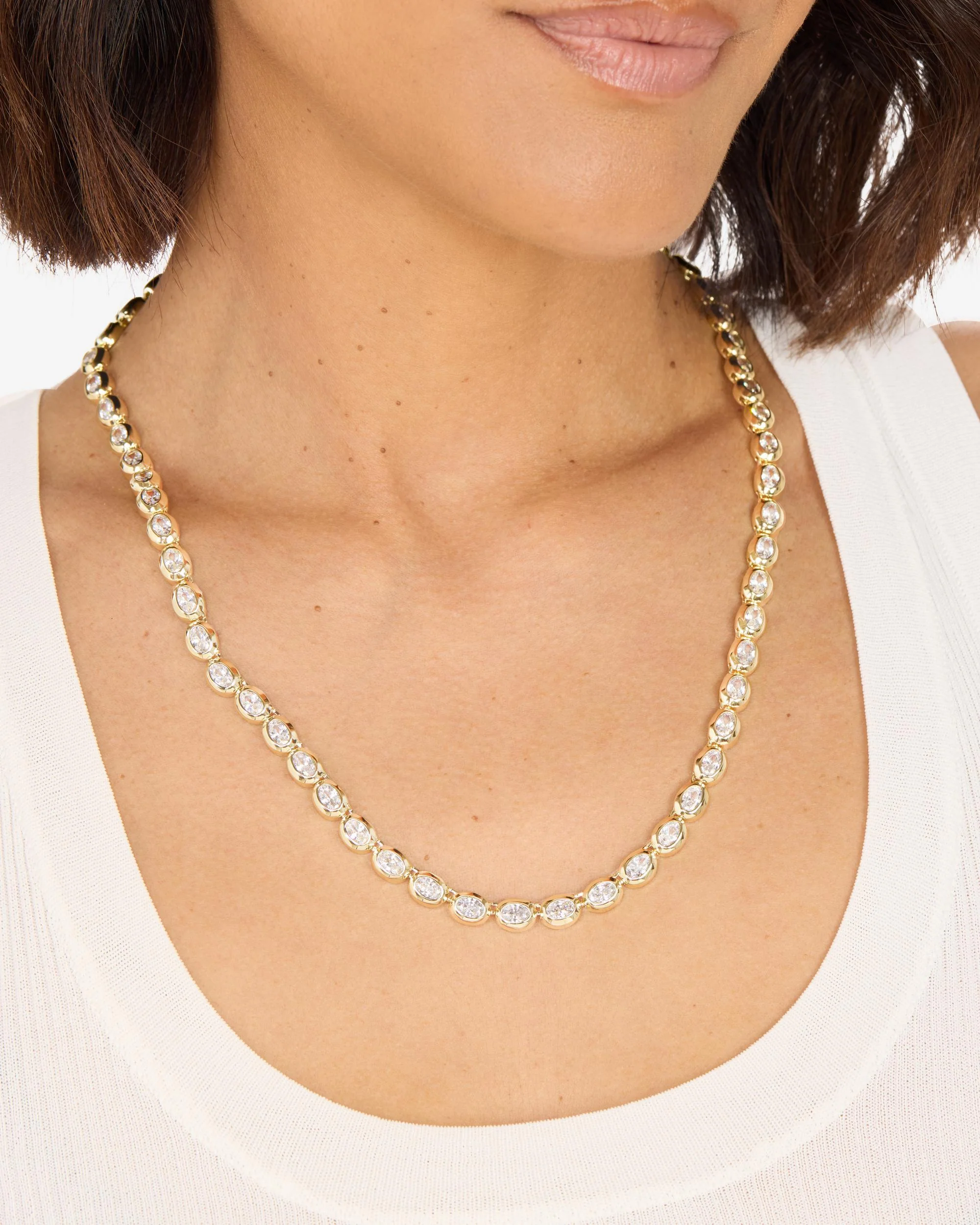 She's a Boss Tennis Necklace 4mm - Gold|White Diamondettes - Image 4