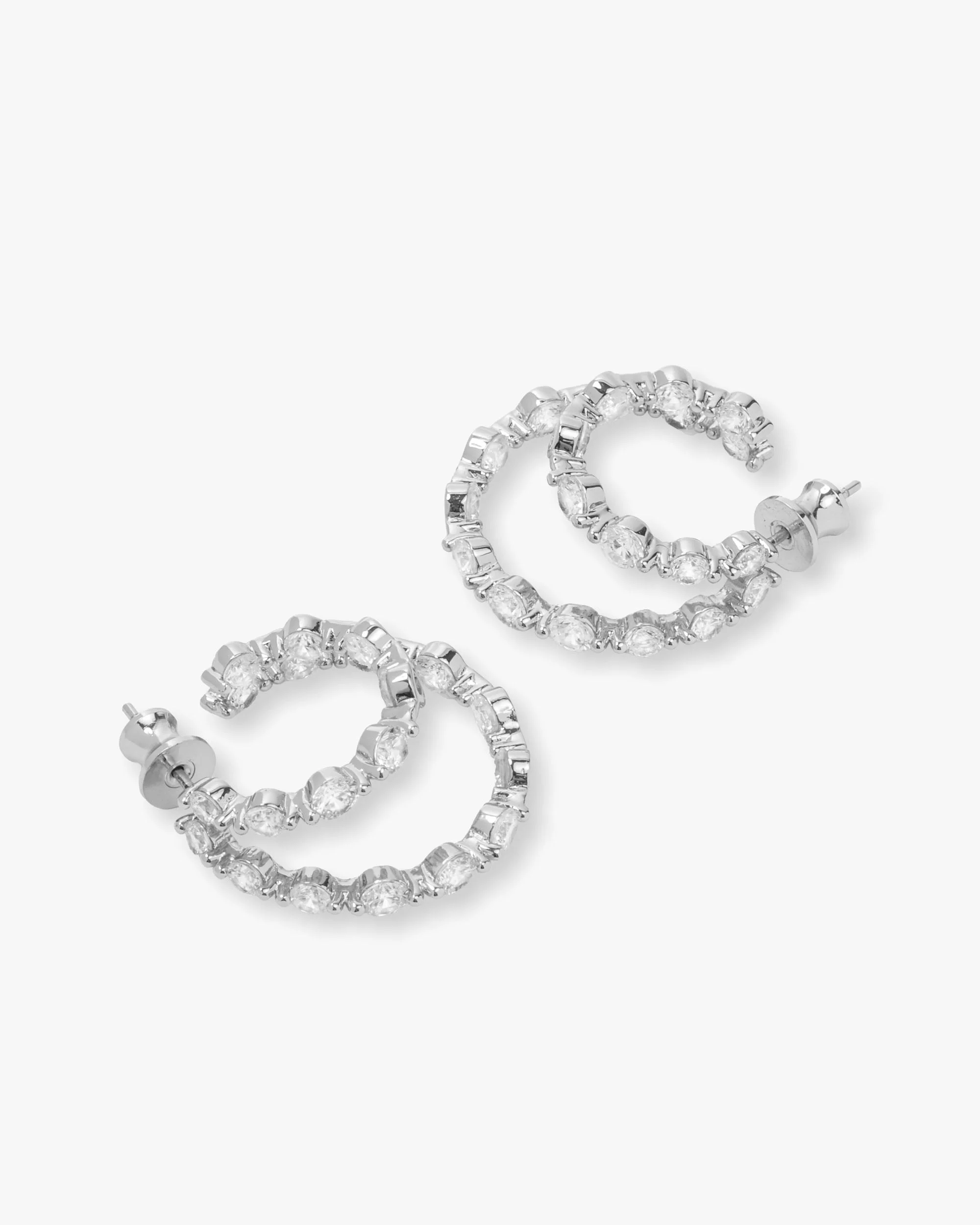 She's an Icon Double Hoops - Silver|White Diamondettes - Image 3