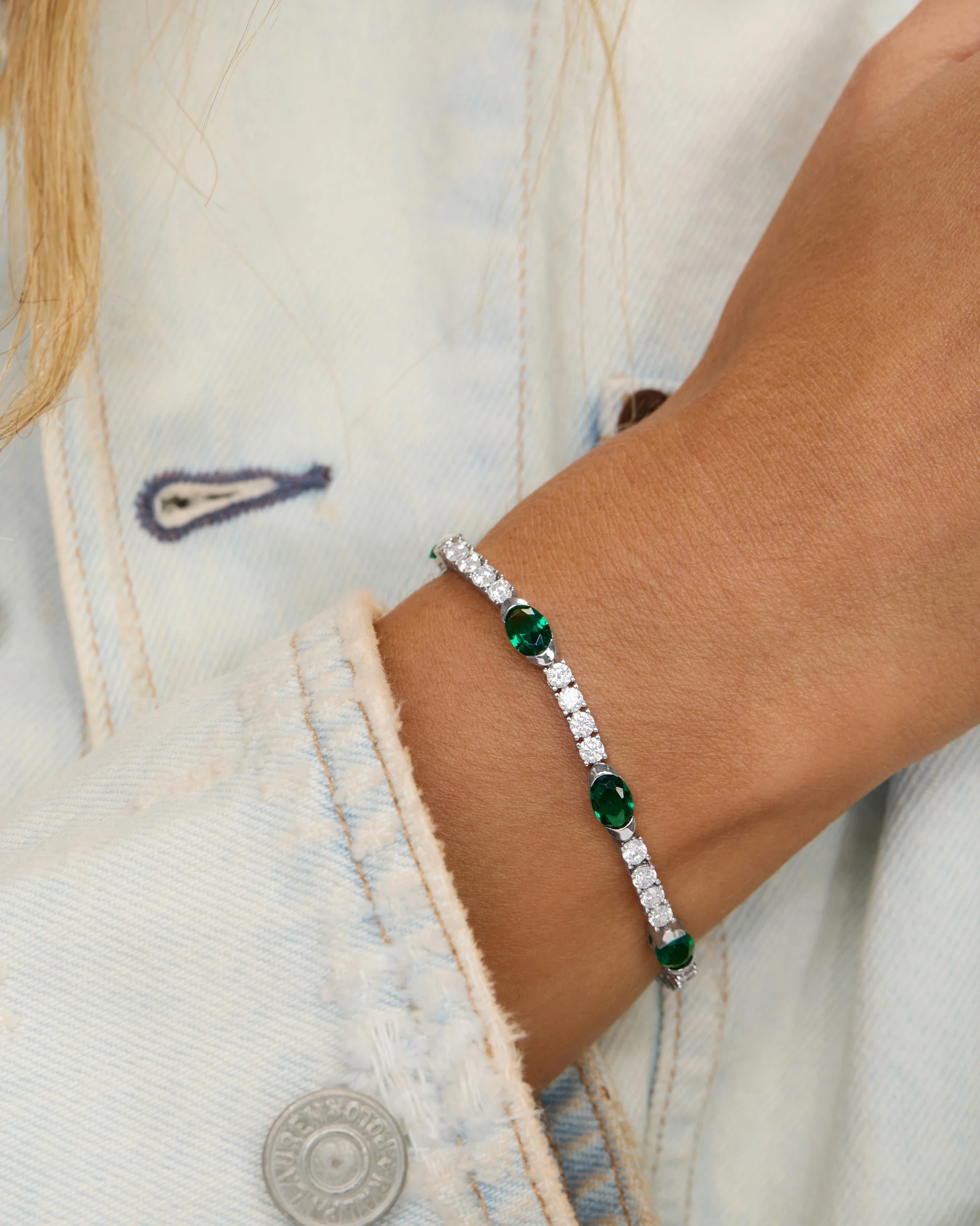 The Maven Tennis Bracelet 3mm - Silver|Emerald - Image 3