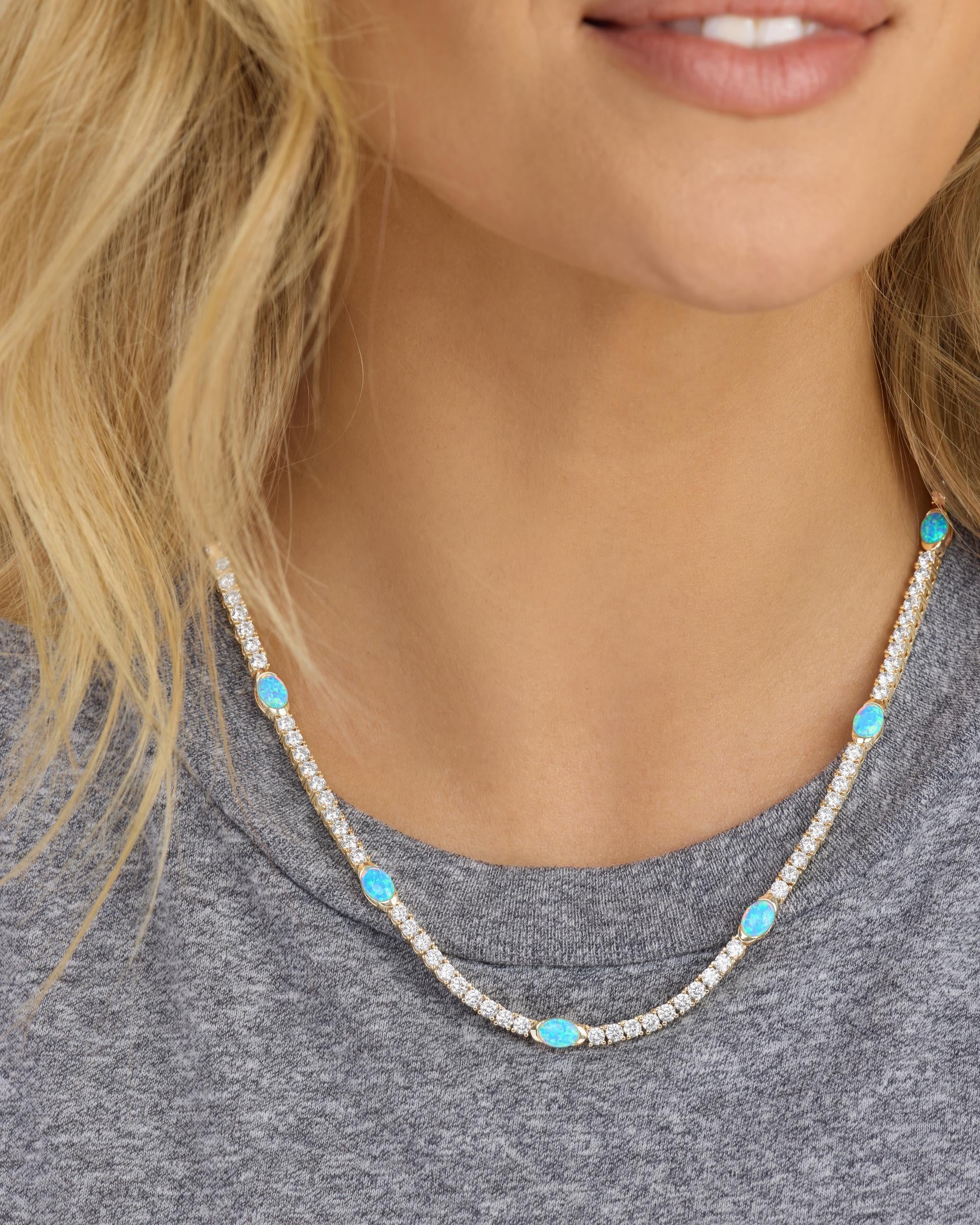 The Maven Tennis Necklace 3mm - Gold|Blue Opal - Image 3