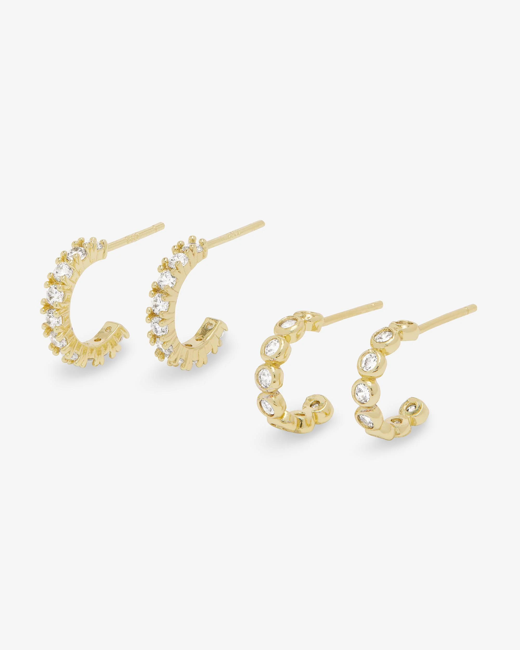 "They're So Cute" Huggie Set - Gold|White Diamondettes - Image 3