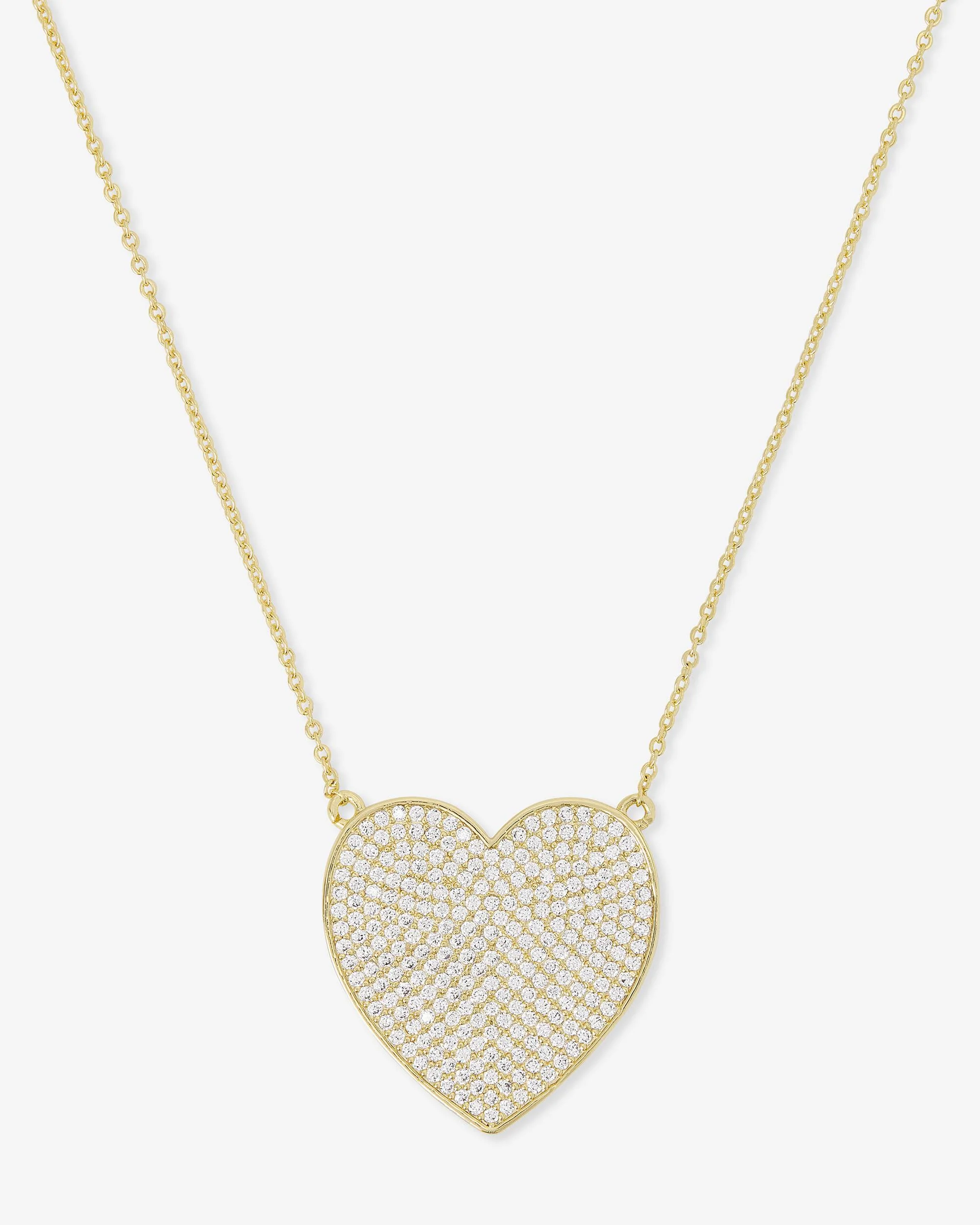 XL You Have My Whole Heart Pavé Necklace - Gold|White Diamondettes