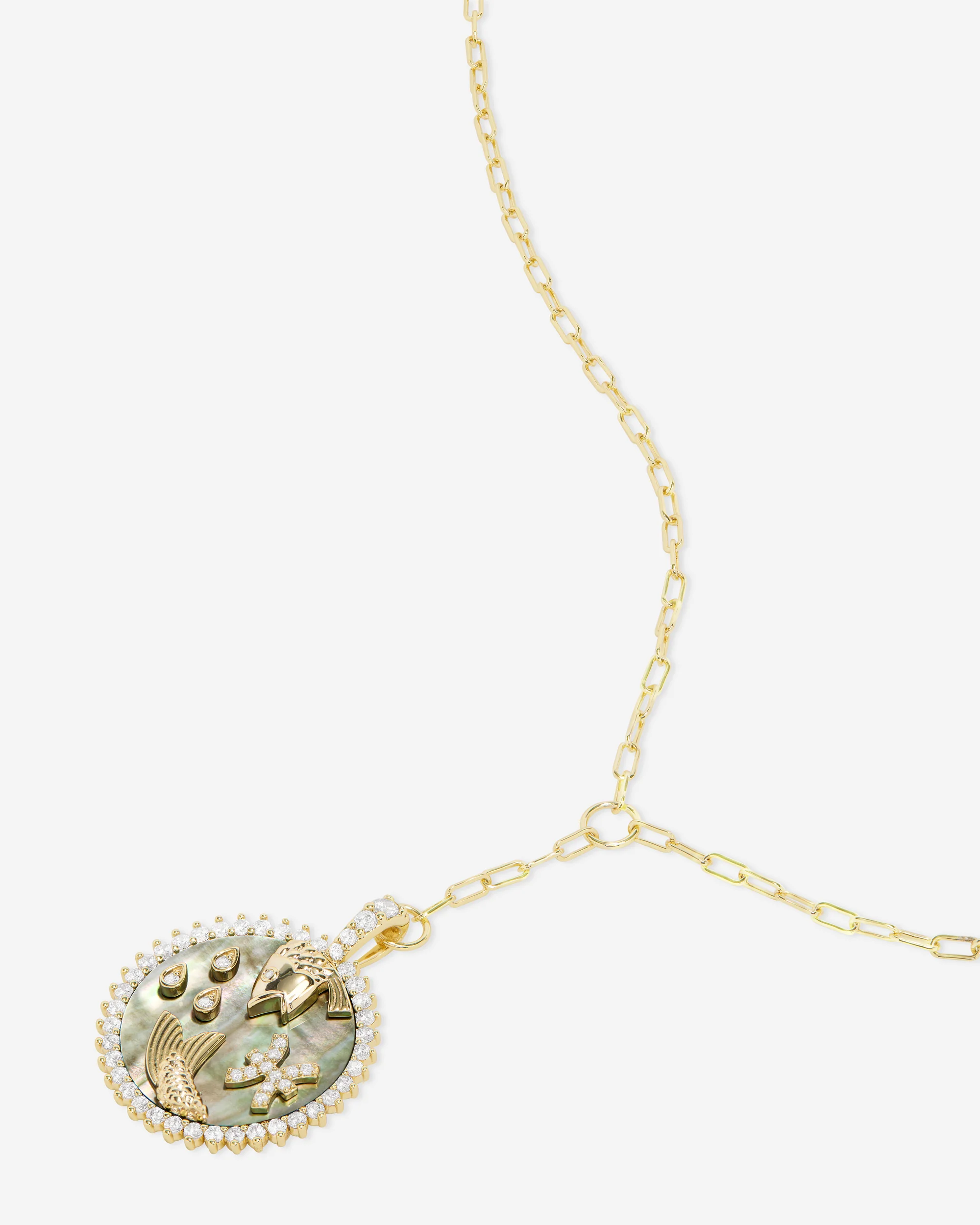 Zodiac Medallion Necklace - Gold|White Diamondettes - Image 32